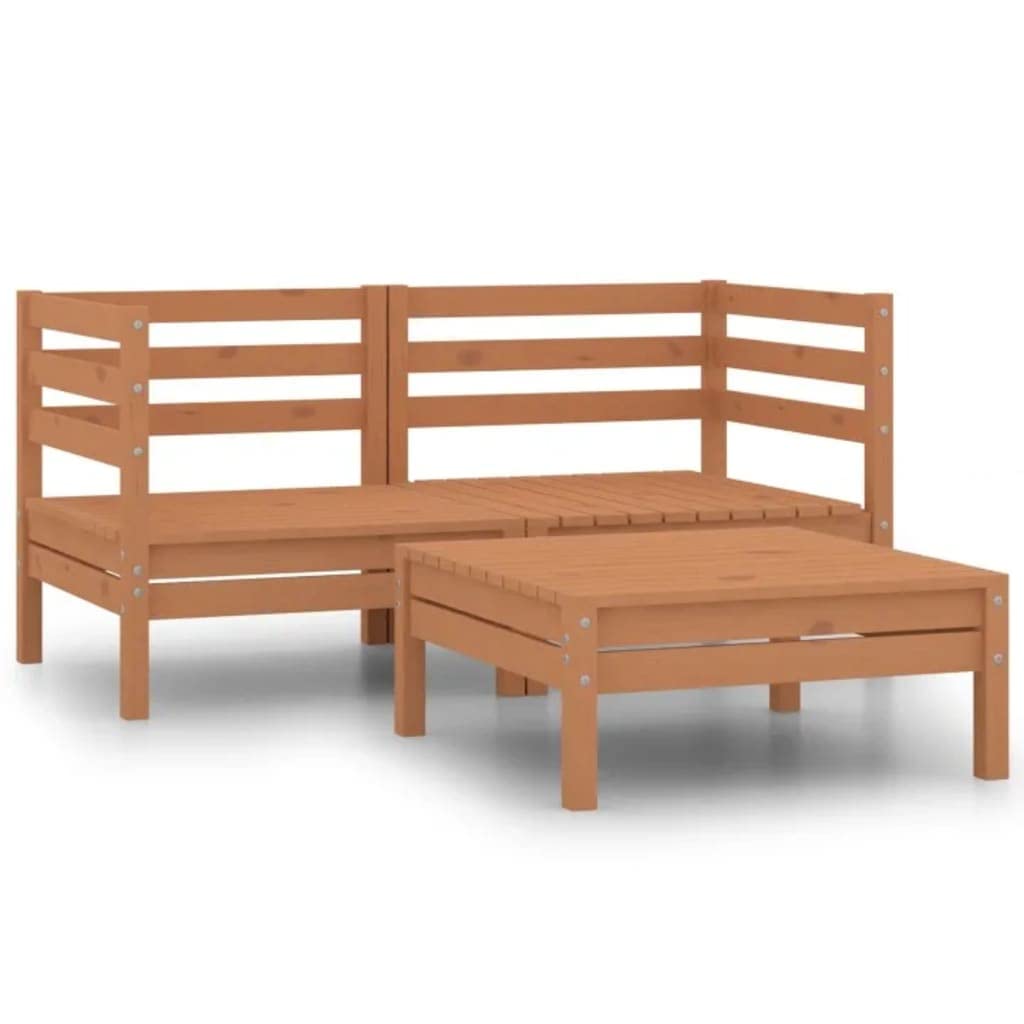 3-Piece Patio Lounge Set - All-Weather Resistant Outdoor Furniture for Terrace, Deck, Balcony, Garden & Lawn - Solid Pinewood in Honey Brown - Perfect for Relaxing, Entertaining & Outdoor Dining