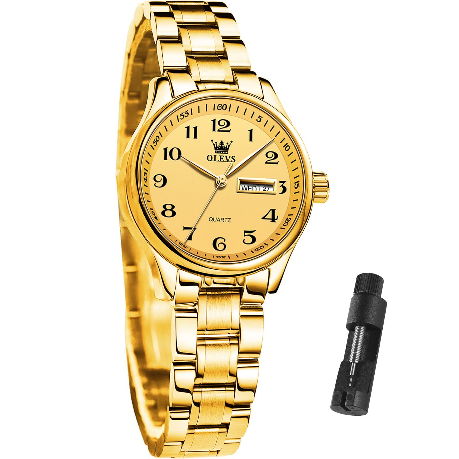 Elegant Business Women's Watch - Day Date Display, Stainless Steel Silver/Gold Fashion Watch with Luminous Roman Numeral Dial (Black/White), Waterproof Small Face Ladies Watch - Perfect for Office, Formal Events & Everyday Wear