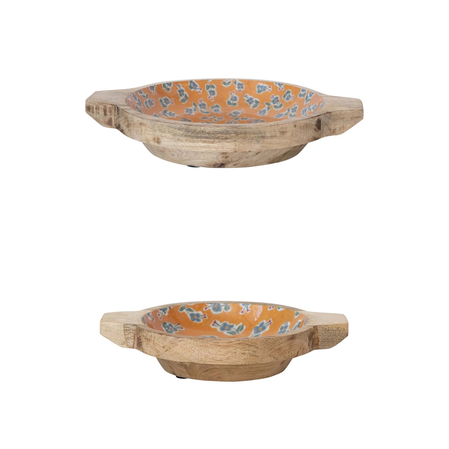 Handmade Enamel Pattern Wooden Bowl - Rustic Farmhouse Kitchen Decor for Serving, Display & Storage