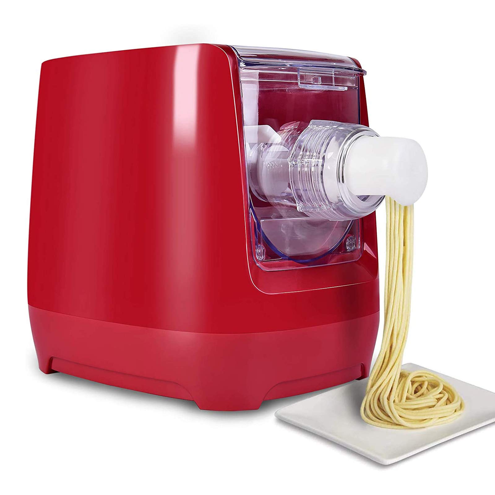 Byjia Electric Pasta Maker Machine - Compact Automatic Noodle Maker with 13 Pasta Shapes for Homemade Ramen, Spaghetti & More - Perfect for Italian Cuisine, Asian Dishes & Family Cooking (Red)