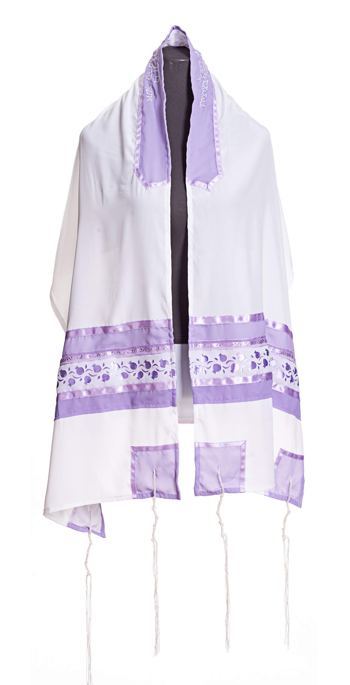 Handmade Personalized Women's Tallit Prayer Shawl - Lilac Pomegranate Design Bat Mitzvah Gift from Israel | Perfect for Jewish Ceremonies, Synagogue Worship & Special Occasions