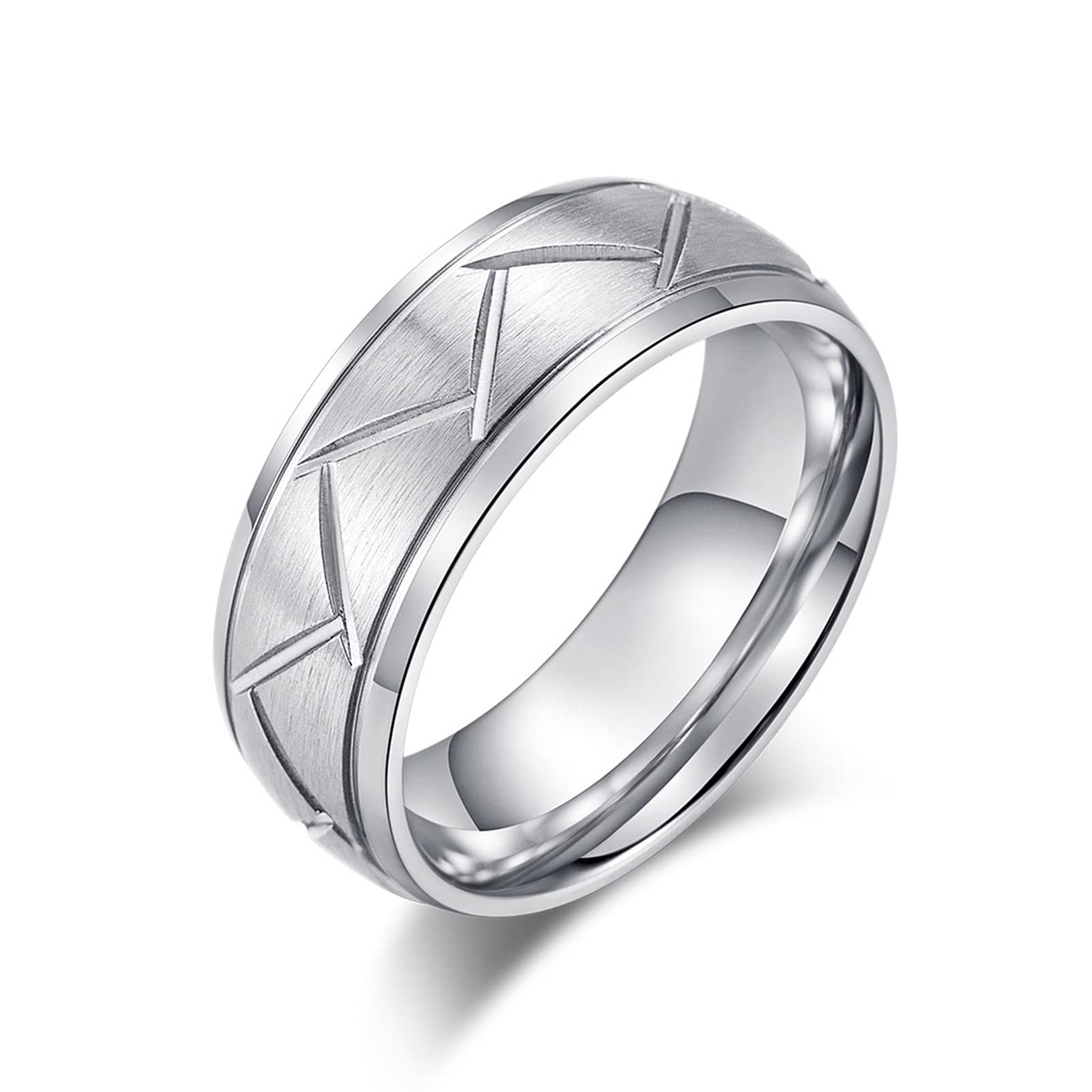 Stainless Steel Men's Wedding Ring - Oblique Arc Design Comfort Fit Band for Him, Durable & Hypoallergenic | Perfect for Engagement, Anniversary & Everyday Wear