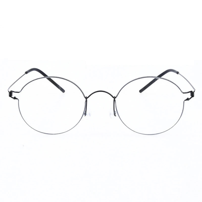 Unisex Full Rim Round Screwless Titanium Eyeglasses Frame 504520 - Lightweight Durable Glasses for Work, Reading & Everyday Wear