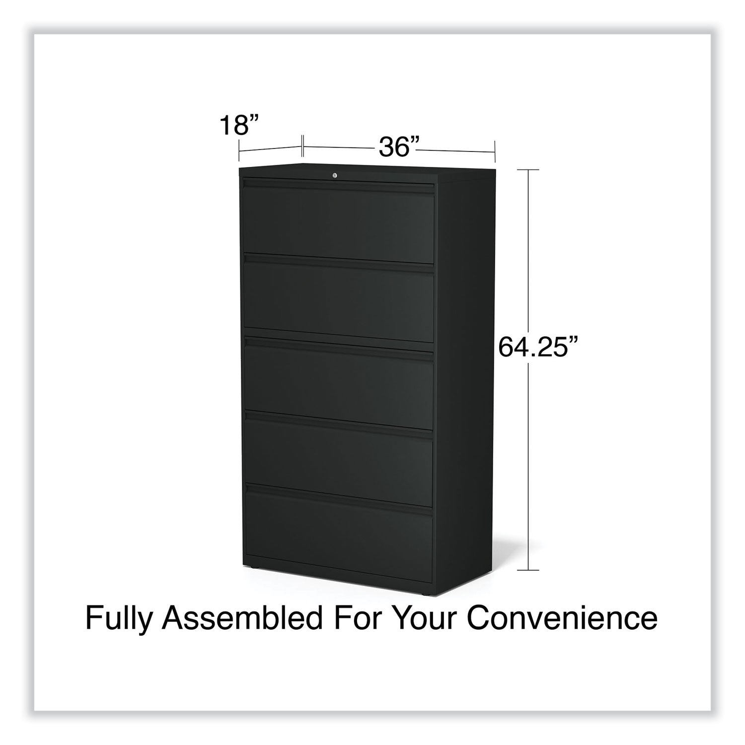 Alera® 5-Drawer Lateral File Cabinet - Legal/Letter/A4/A5 Size - Black - 36