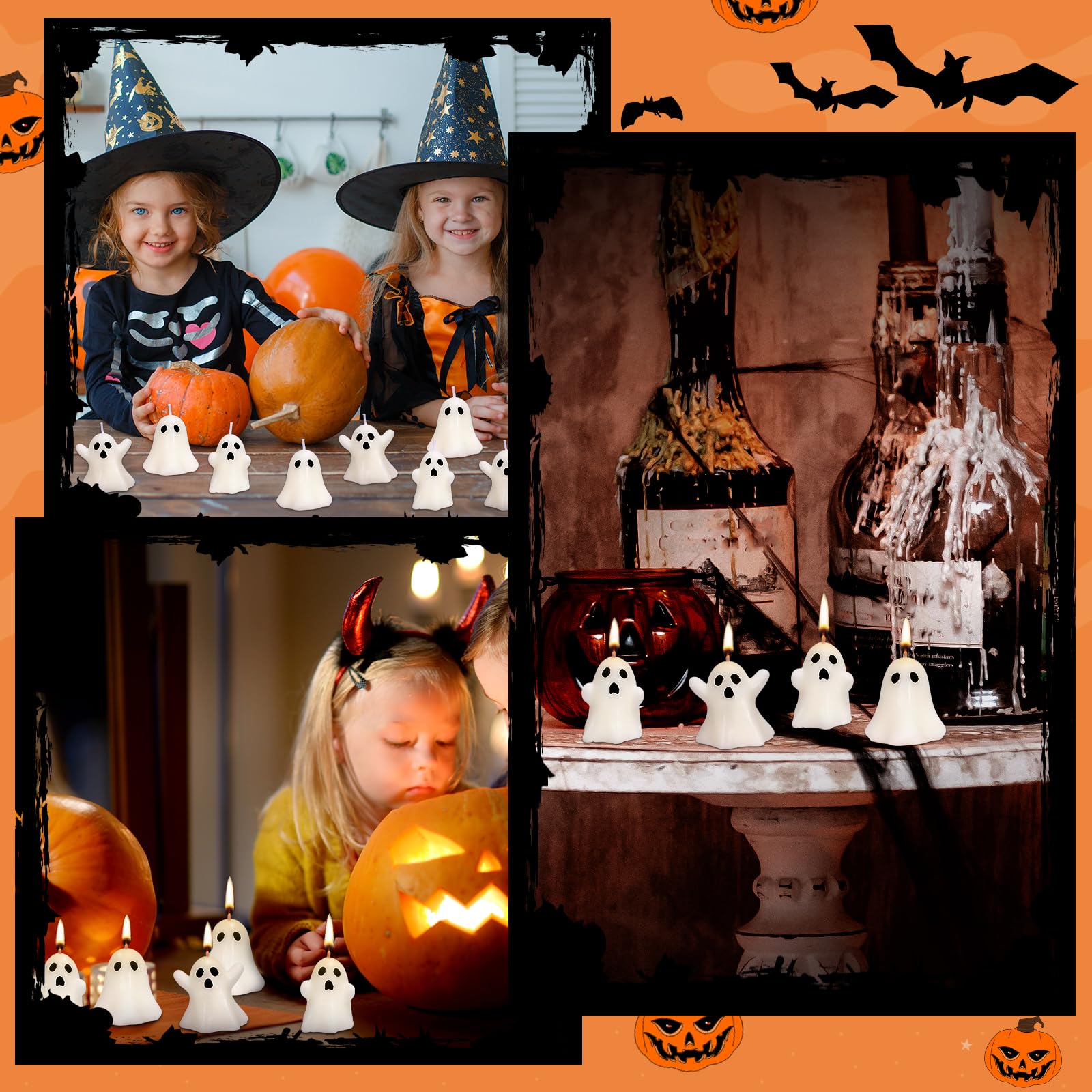 12-Pack Halloween Ghost Candles - Spooky White Floating Candles for Tabletop Decor, Dripless Wax Burning Candles - Perfect for Halloween Party Decorations, Haunted House Themes & Spooky Centerpieces
