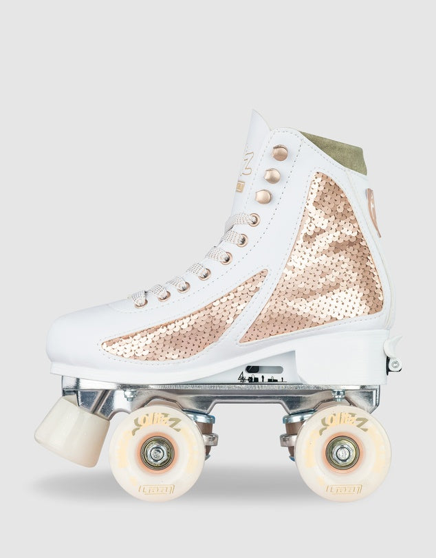 Crazy Glitz Adjustable Roller Skates for Women - Rose Gold Quad Roller Skates with Toe Stops for Indoor & Outdoor Skating, Rink, Park, and Fitness
