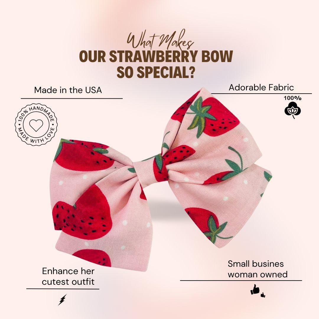 Strawberry Hair Bow Clips & Headband Set - Sweet Berry Birthday Hair Accessories for Baby & Toddler Girls - Adorable Pink Strawberry Bows Made in USA - Perfect for Parties, Photo Shoots & Everyday Cute Outfits