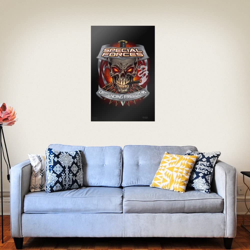 Special Forces Defending Freedom Skull & Bullets Wall Art Poster - Military Home Decor for Man Cave, Office & Bedroom
