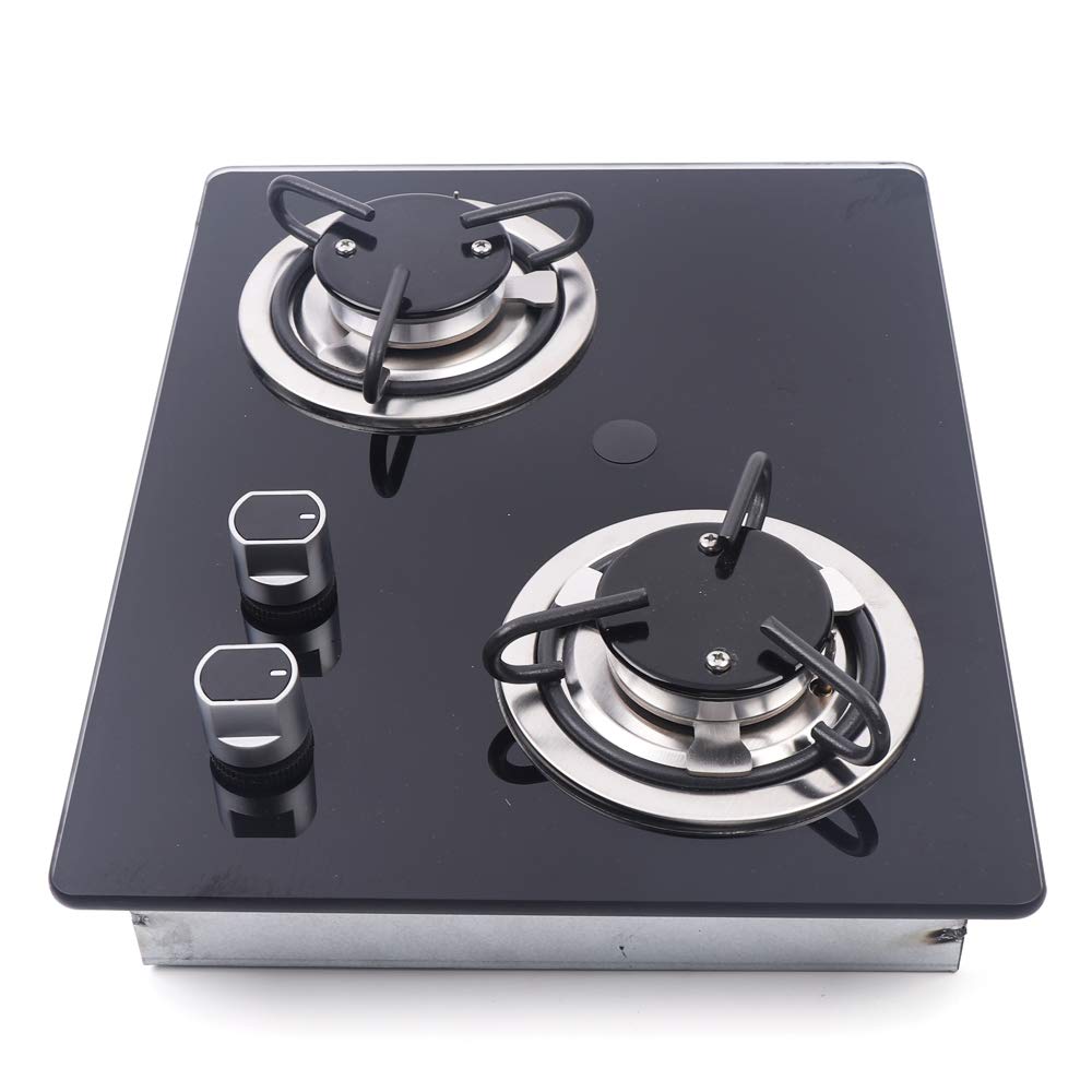 Portable 2 Burner LPG Gas Stove for RV & Camping - 380x300x70mm Compact Size with Tempered Glass Top - Perfect for Outdoor Cooking, Picnics & Road Trips