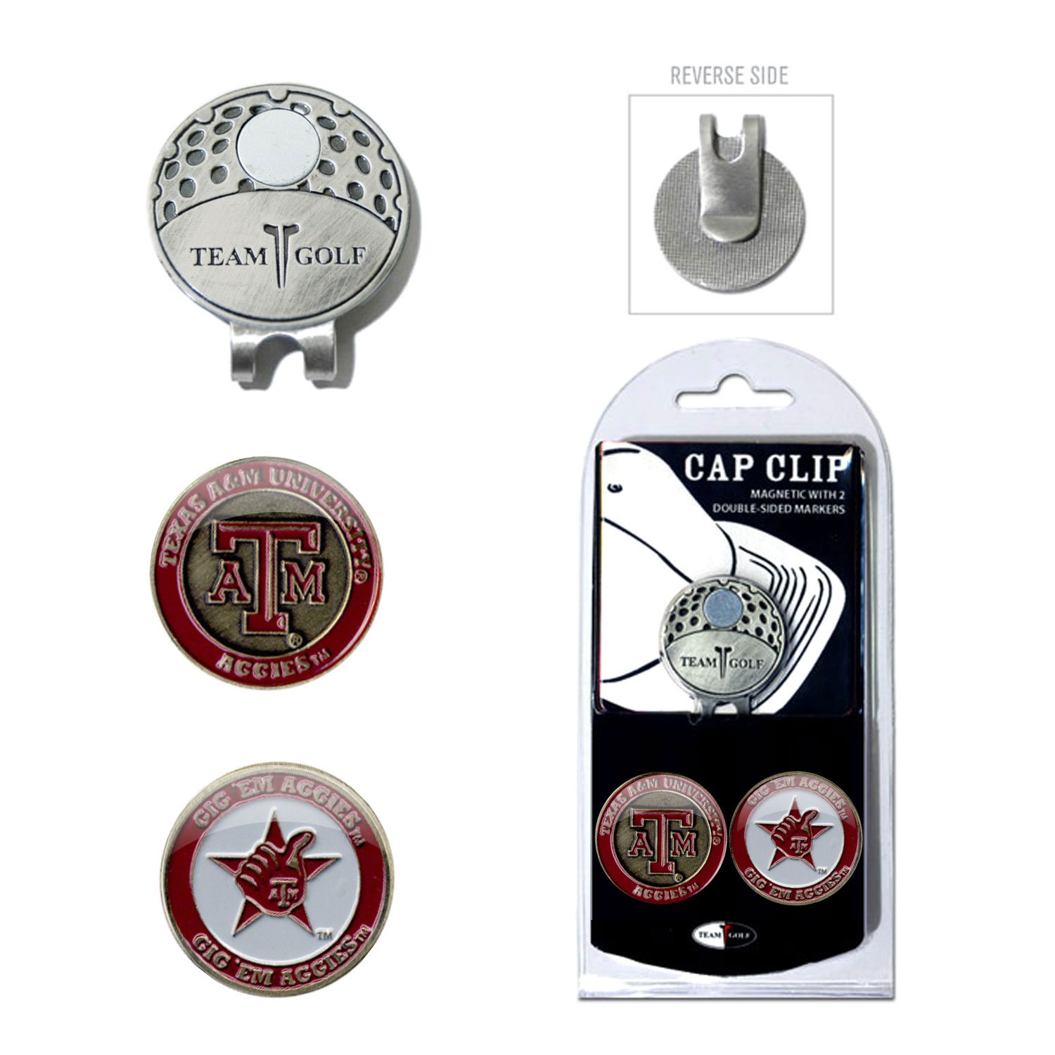 NCAA Golf Cap Clip with 2 Removable Double-Sided Magnetic Ball Markers - Durable Enamel Hat Accessory for Golfers - Perfect for Golf Tournaments, Practice & Casual Wear