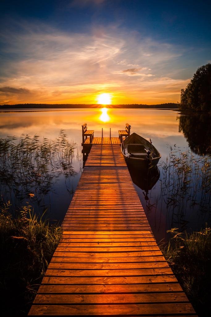 Finland Lake Sunset Over Fishing Pier - National Park Landscape Scenic Photo Print 8x12 | Nature Wall Art for Living Room, Office & Home Decor