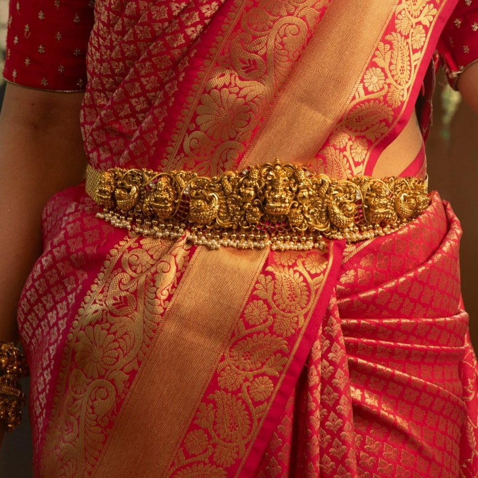 Susma Antique Kempu Waistband - Traditional Indian Waist Chain for Women, Handmade Bridal Jewelry, Belly Dance Accessory - Perfect for Weddings, Festivals & Cultural Performances