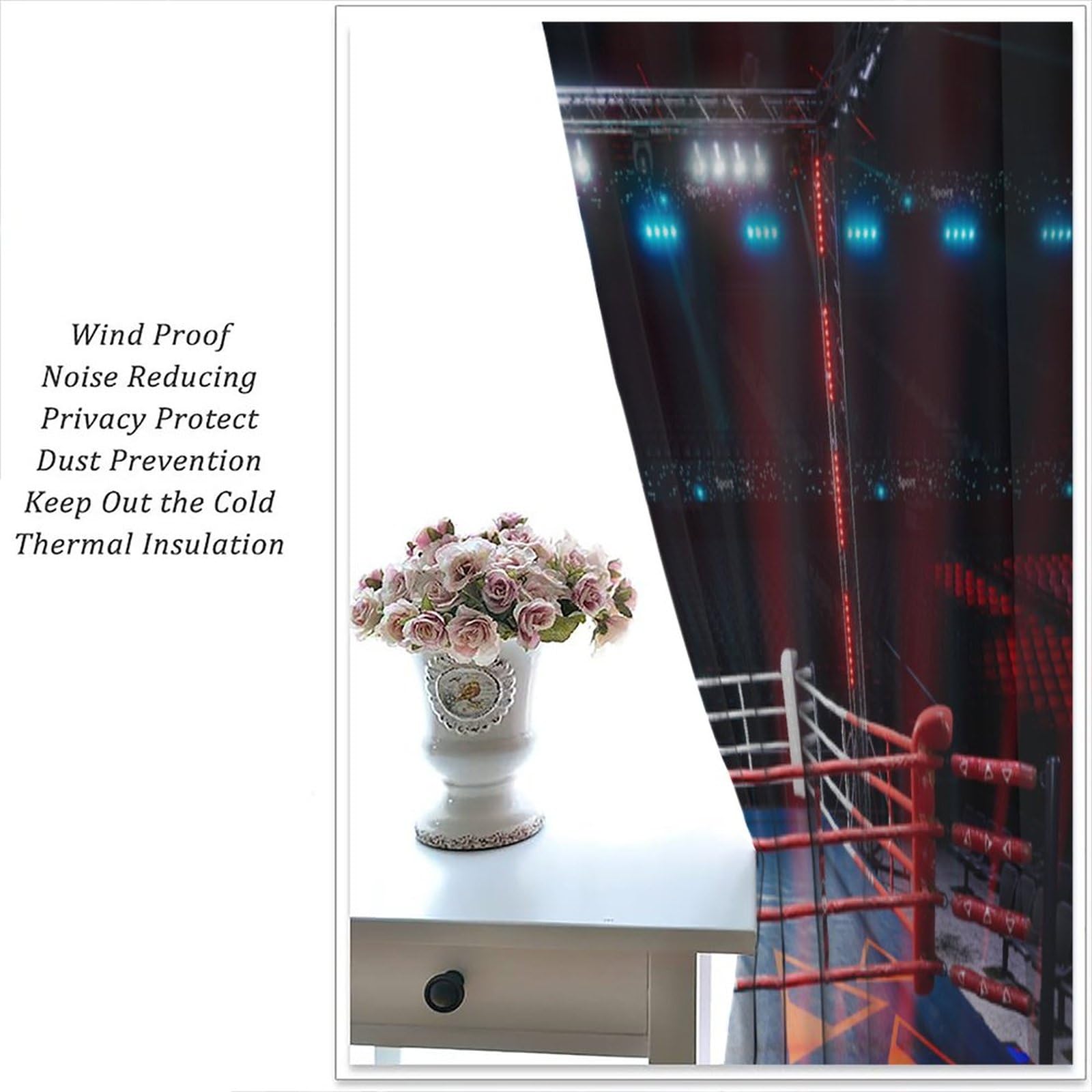 3D Printed Boxing Curtains for Bedroom, Living Room & Gym - Challenge Arena Competition Spotlight Design - 42x54 Inch Window Drapes 2 Panel Set - Perfect for Sports Themed Decor & Home Workout Spaces
