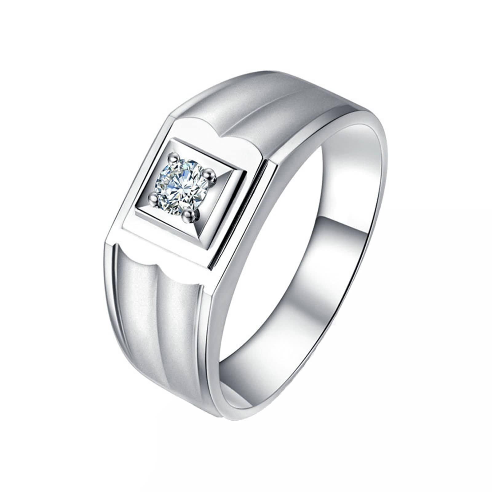 18K White Gold Matte Men's Wedding Band with 0.14ct I J Diamond - Simple Engagement Ring for Men, Perfect for Proposals and Anniversaries