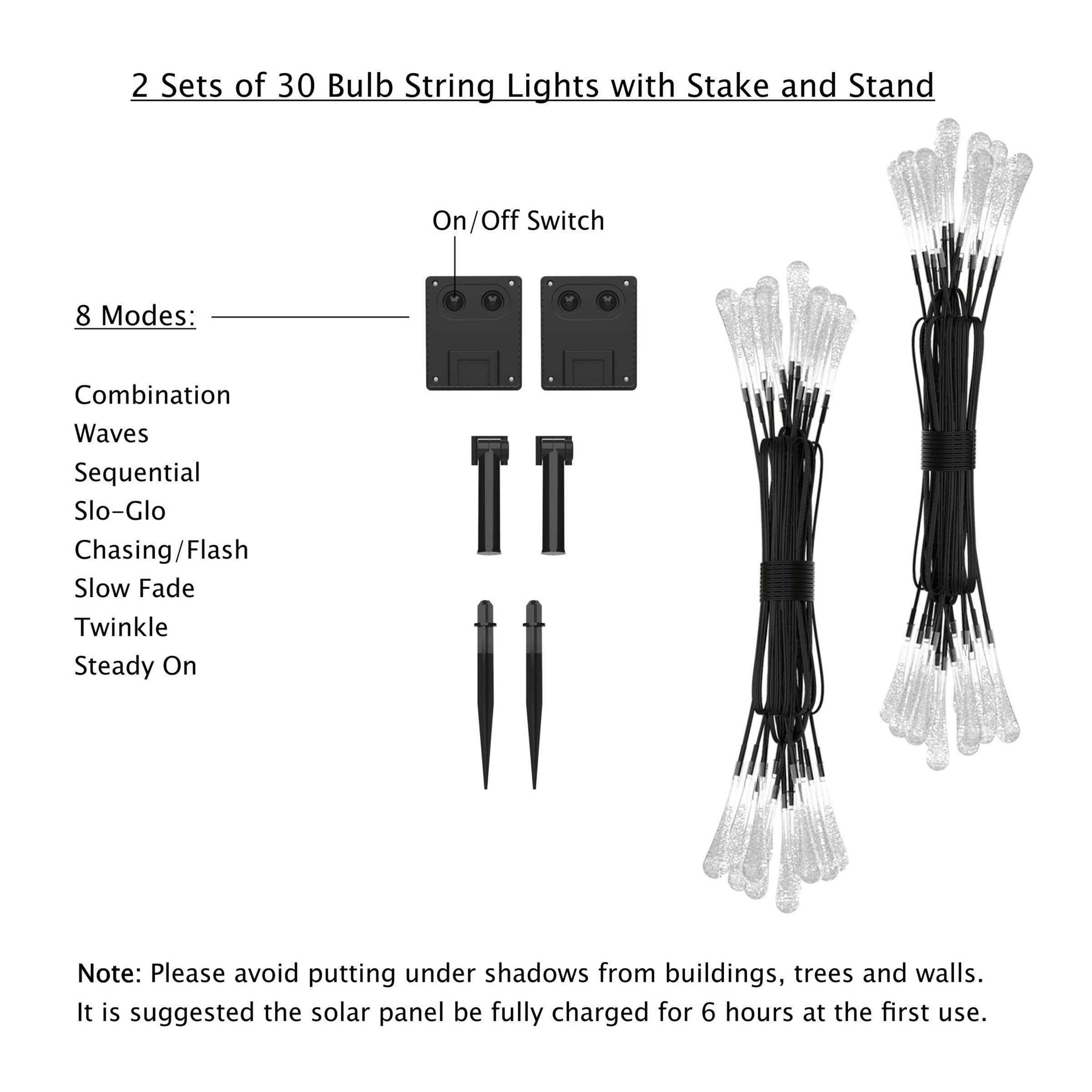 Pure Garden 2-Pack 20.5FT Solar Outdoor String Lights with 30 LED Bulbs & 8 Light Modes - Waterproof Patio Lights for Backyard, Garden, Wedding, Party Decor (Cool White) - Perfect for Evening Gatherings and Outdoor Ambiance