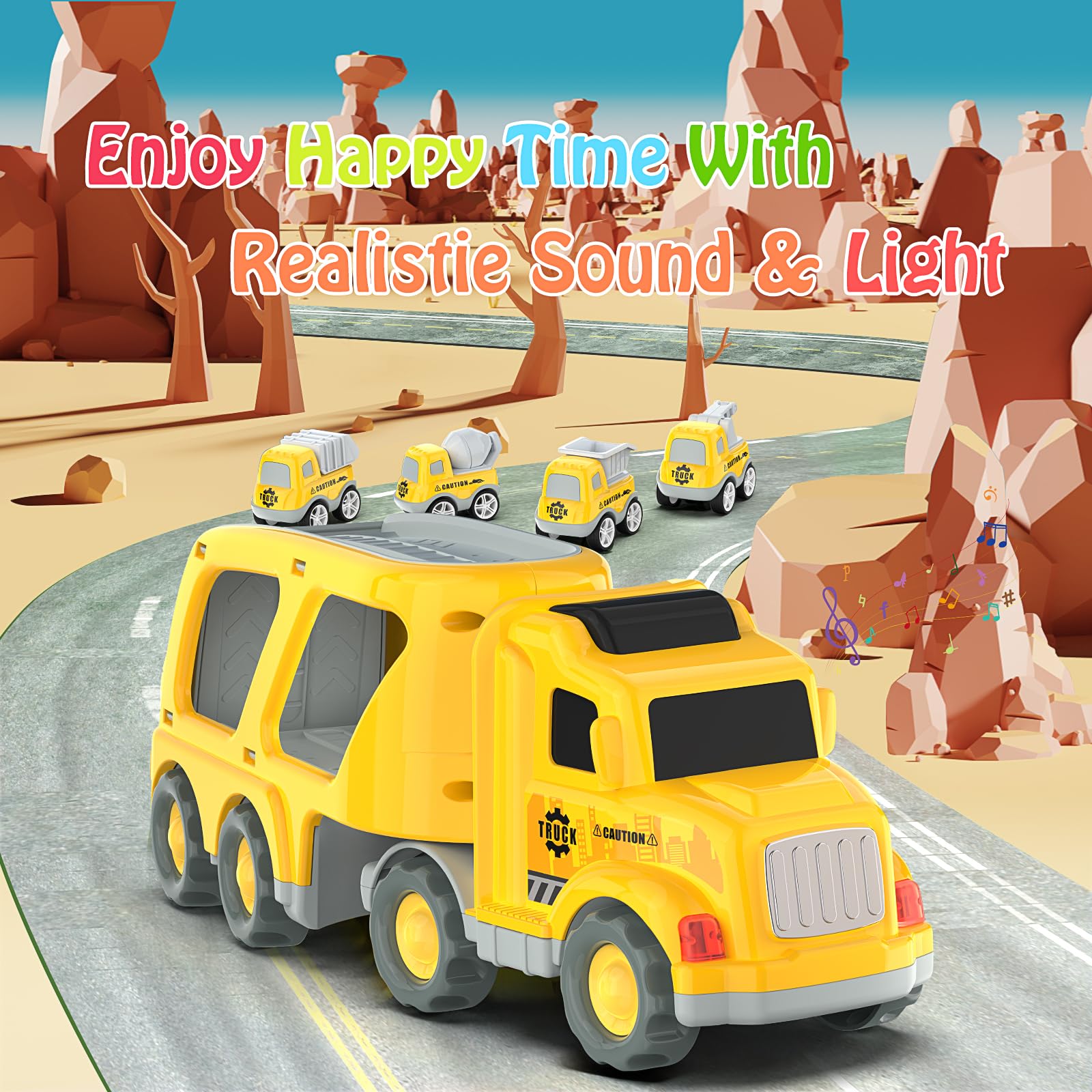 Best Pull Back Construction Vehicles for Toddlers - 4 Pack Friction Powered Toy Trucks for Kids Ages 3-5 | Fun Educational Gift for Boys & Girls | Perfect for Birthday, Christmas & Pretend Play Scenes