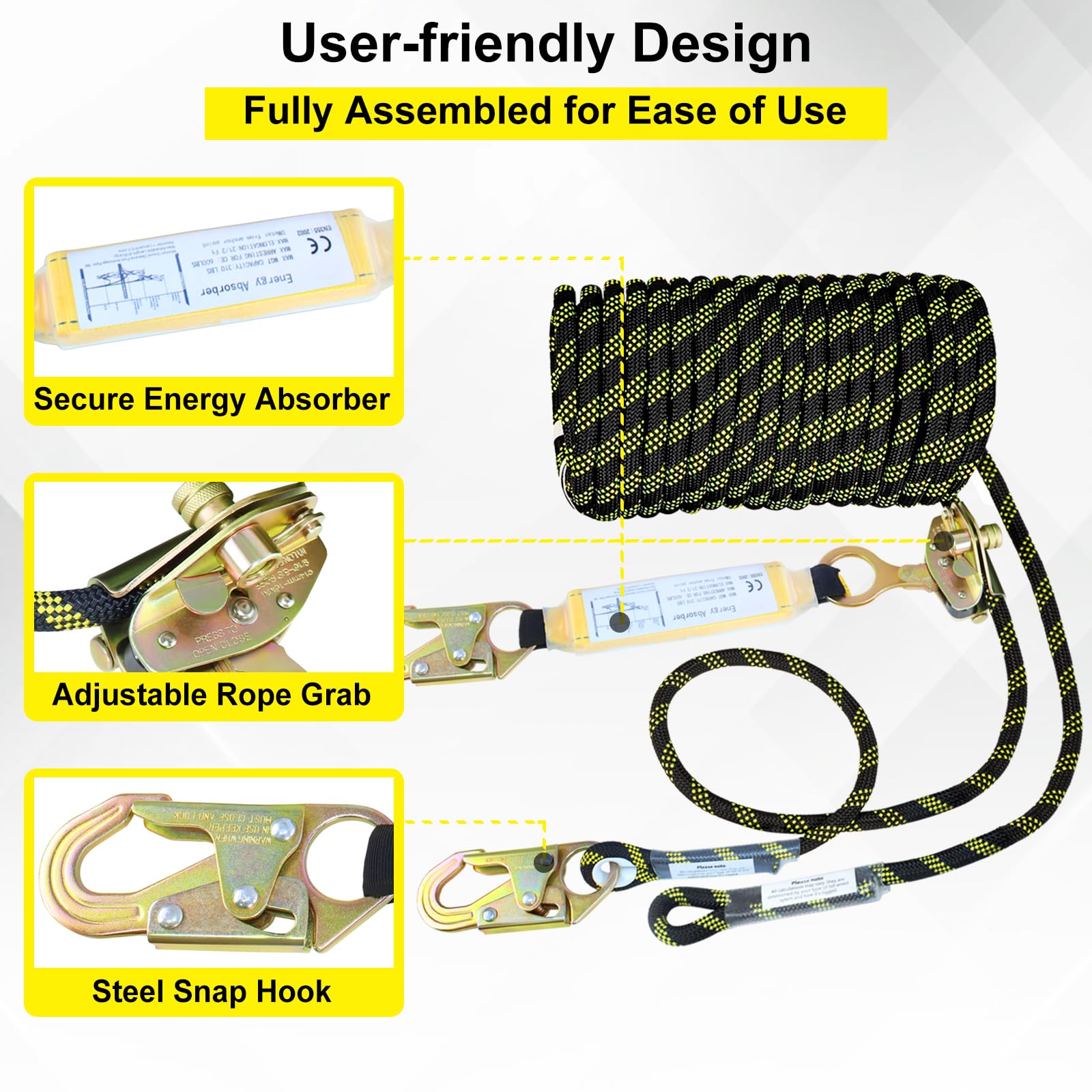 Vertical Lifeline Assembly Kit - Fall Protection Safety Equipment for Construction & Roofing | OSHA Compliant Climbing Gear for Workers at Heights