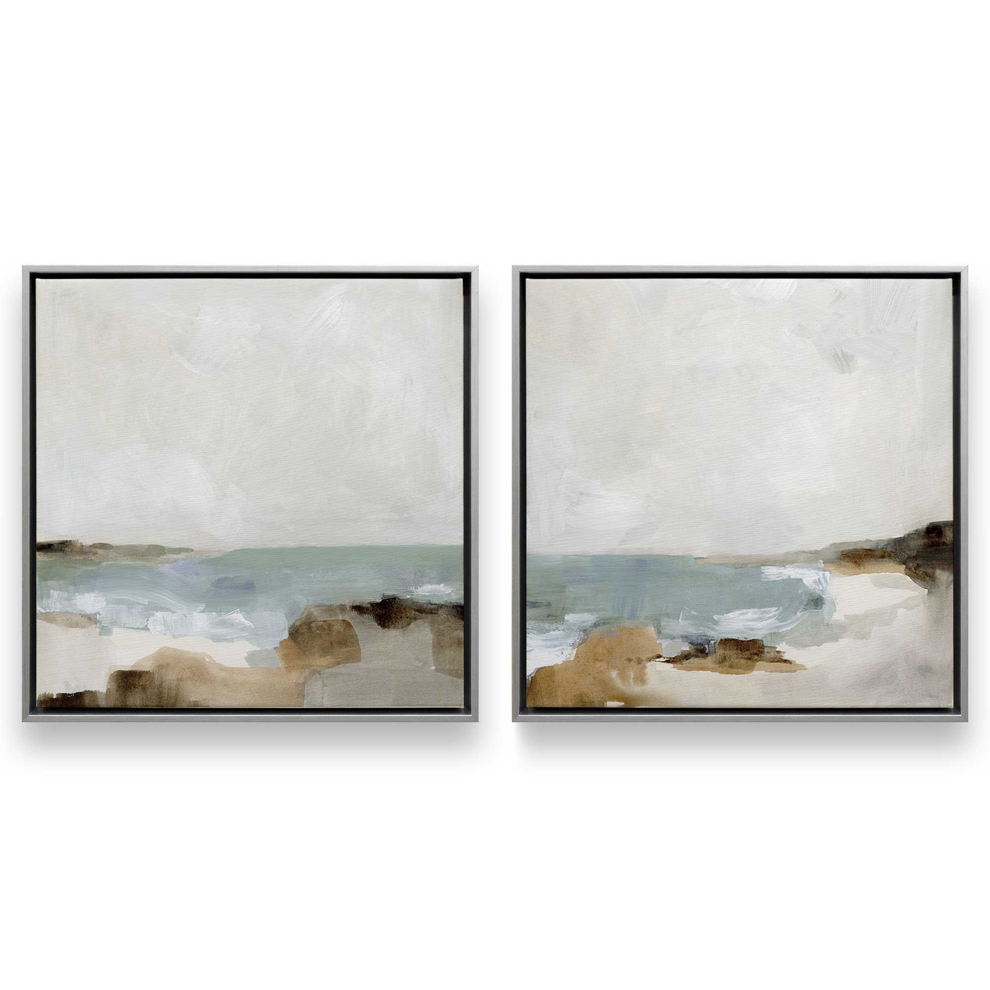 Gentle Tides and Sky - Set of 2 Modern Coastal Canvas Wall Art Prints for Beach House Decor, Living Room, Bedroom