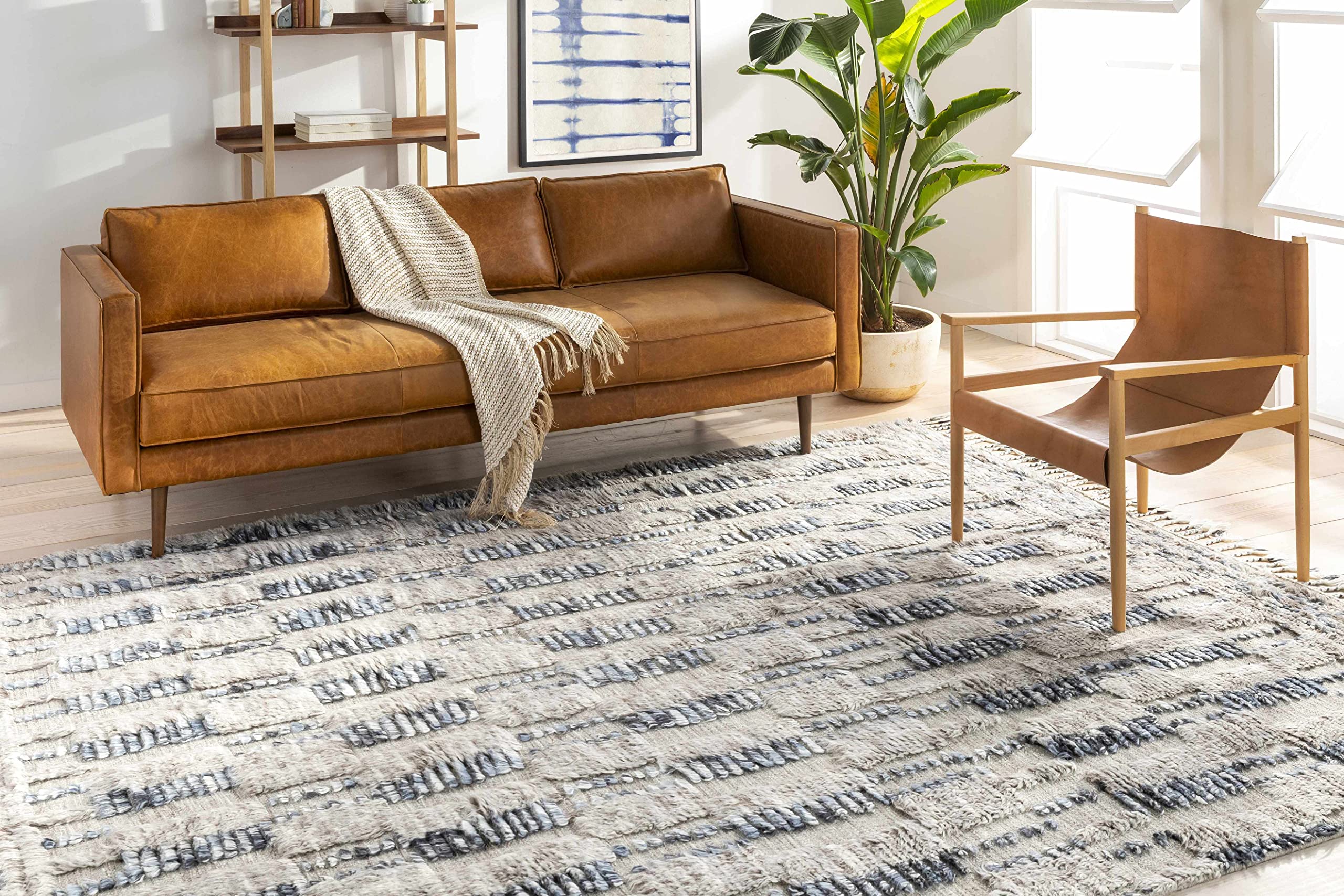 Hauteloom Ingham Wool Area Rug 2' x 3' - Bohemian & Transitional High Pile Rug for Living Room & Bedroom - Soft Blue, Charcoal & Cream - Perfect for Cozy Home Decor & Modern Interior Design