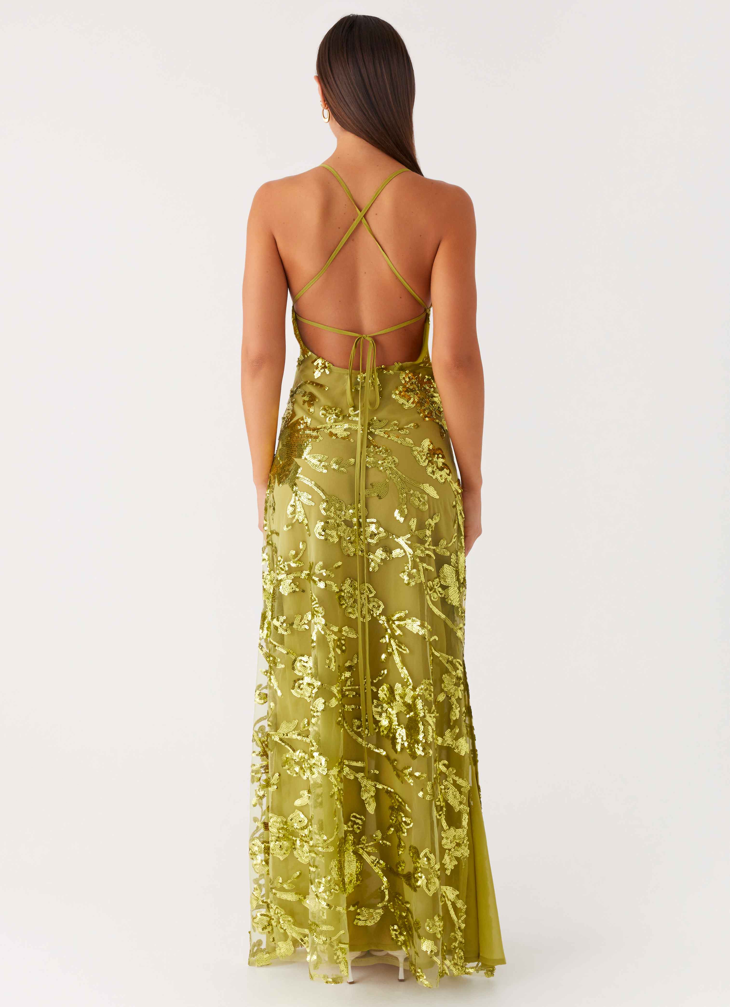 Havana Sequin Maxi Dress in Lime Green - Elegant Long Party Gown for Women, Perfect for Evening Events, Prom, Cocktail Parties & Special Occasions