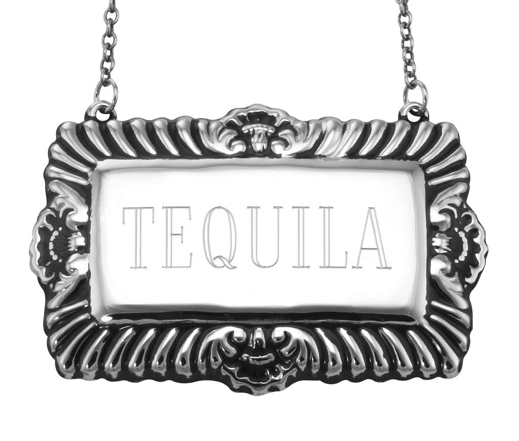 Premium Sterling Silver Tequila Liquor Decanter Label Tag - Elegant Gift for Whiskey & Spirits Enthusiasts - Perfect for Home Bars, Weddings & Special Occasions
