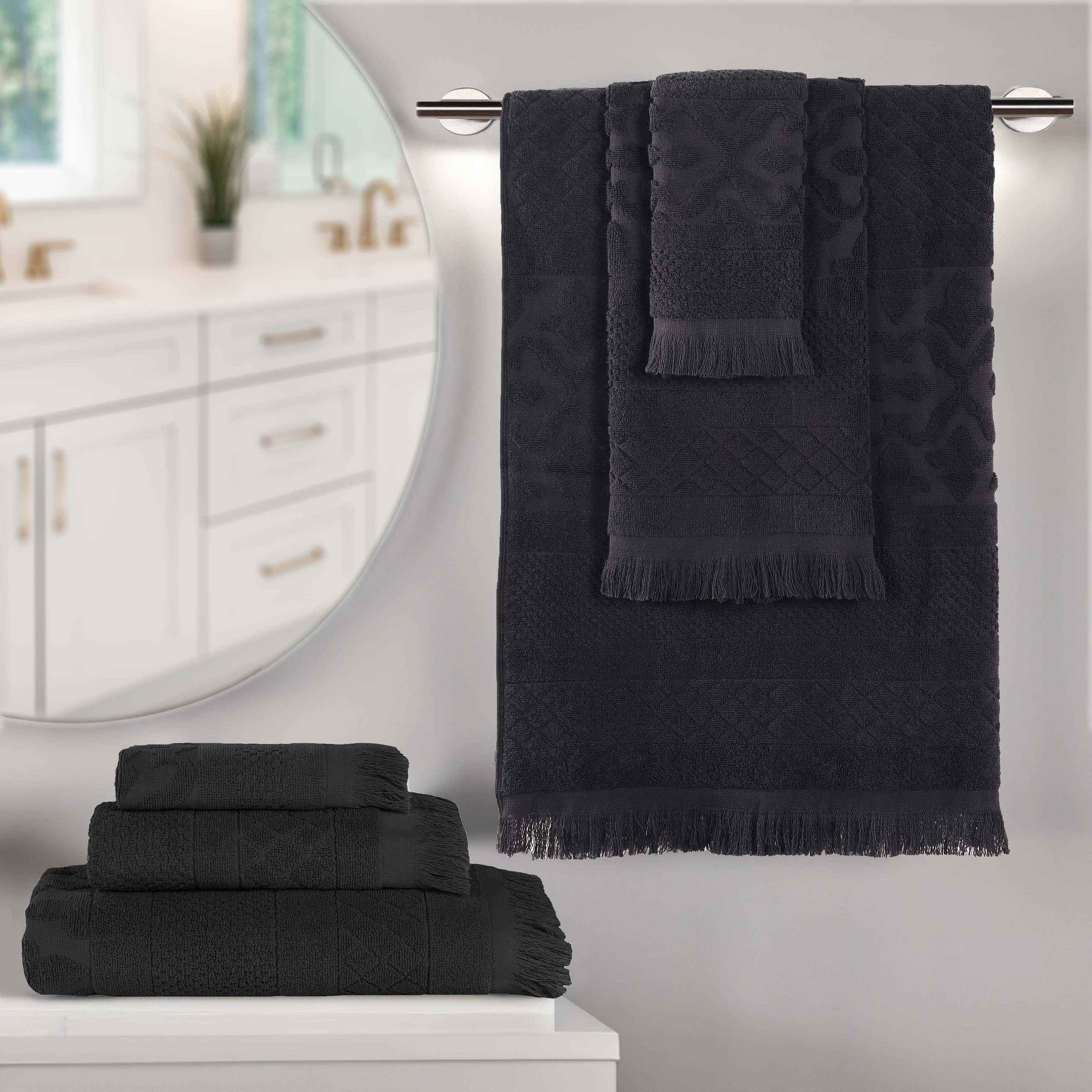 Rolla Cotton Geometric Jacquard Plush Soft Absorbent 6-Piece Bath Towel Set - Luxury Spa & Bathroom Essentials for Home, Hotel, and Gym Use