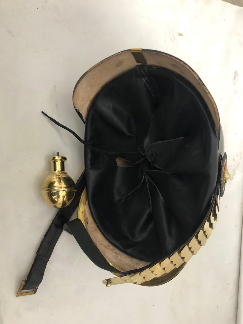 Authentic Black German Pickelhaube Helmet with Brass Badge - Prussian Military Helmet for LARP, Reenactment & Cosplay | Perfect Historical Costume Accessory & Unique Gift for Men | Great for Theater Performances, Halloween & WWI Events