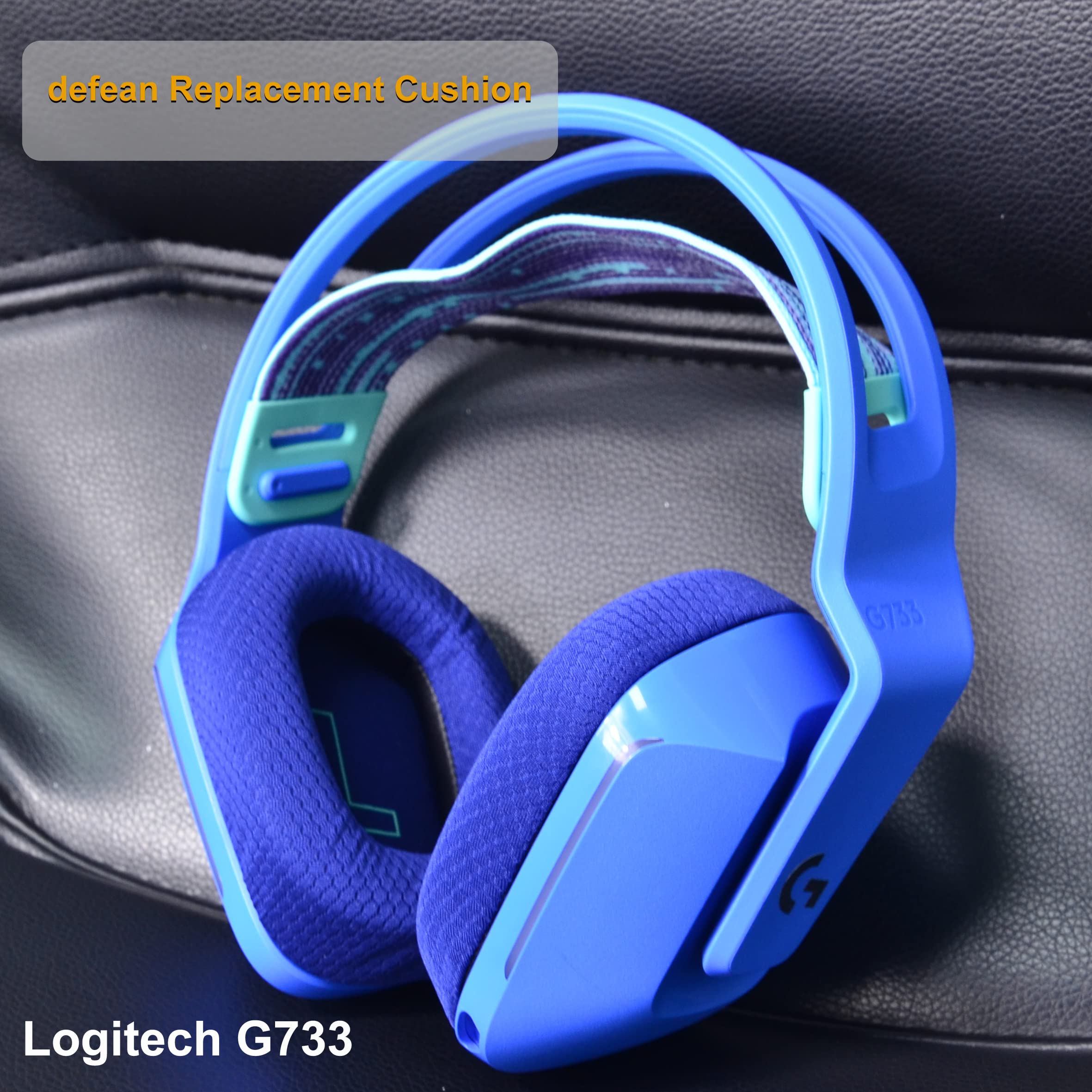 Defean Replacement Ear Cushion Pads for Logitech G733 Lightspeed Wireless Gaming Headset - Durable Mesh Fabric, Comfort Noise Isolation Foam (Blue) - Perfect for Long Gaming Sessions & Office Work