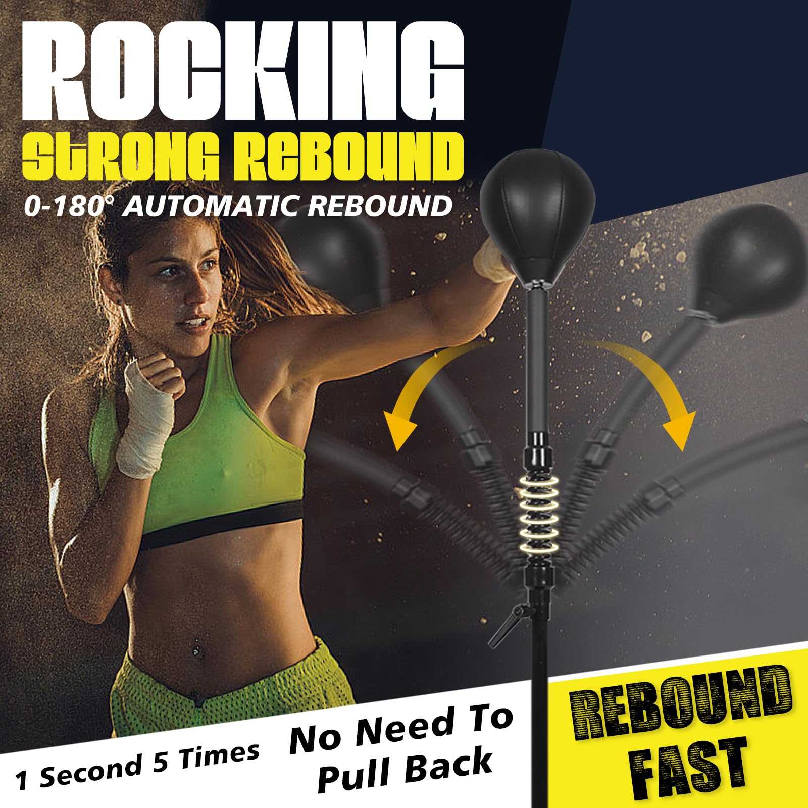 Adjustable Height Free Standing Reflex Ball Speed Bag - Heavy Duty Base & Reinforced Spring for Boxing, MMA & Fitness Training - Perfect for Home Gym, Boxing Practice & Cardio Workouts