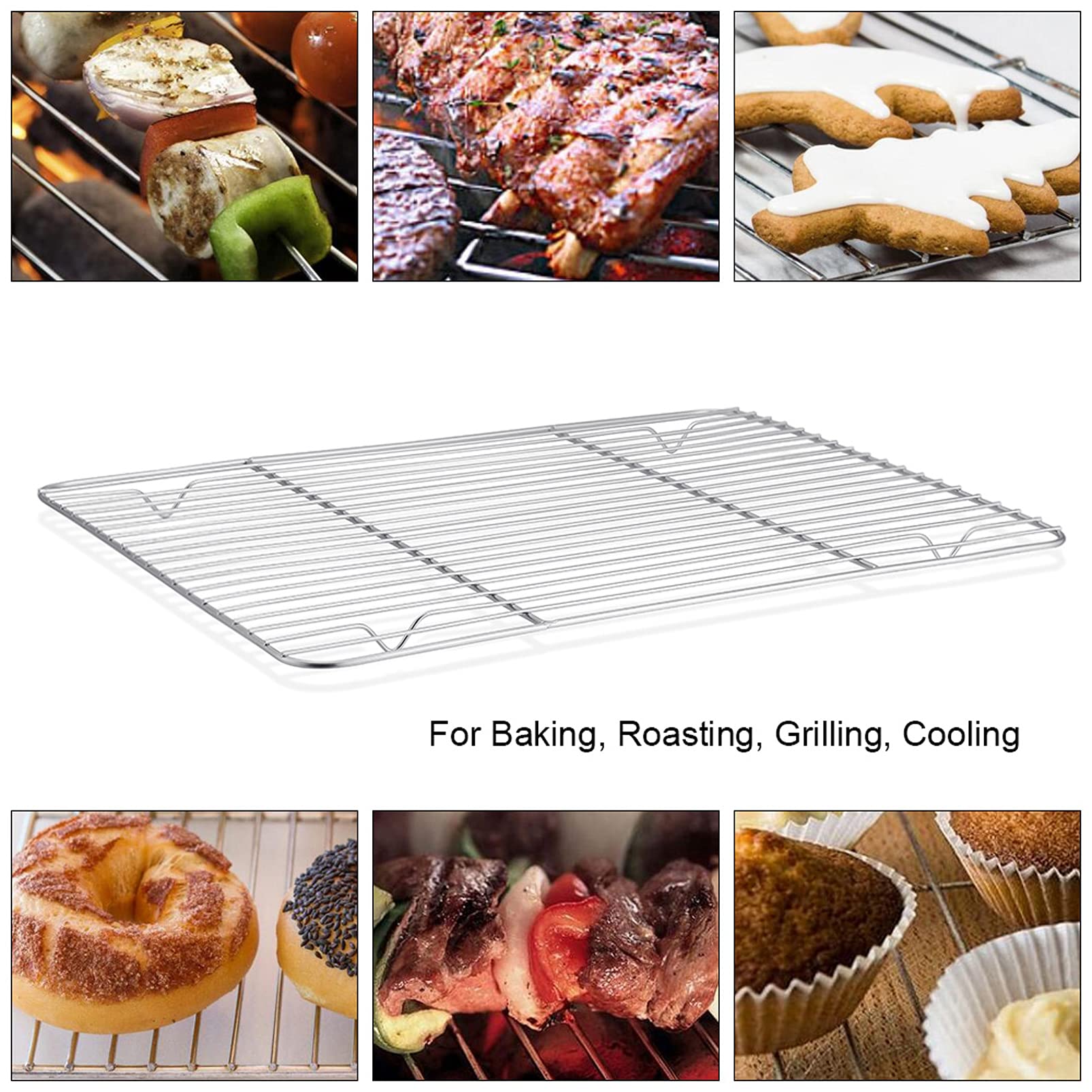 P&P CHEF 4-Piece Stainless Steel Baking Cooling Rack Set - 8.6 Inch Rectangle Wire Racks for Oven, Roasting & Cooking | Dishwasher Safe & Healthy | Perfect for Cookies, Cakes & Bread Cooling