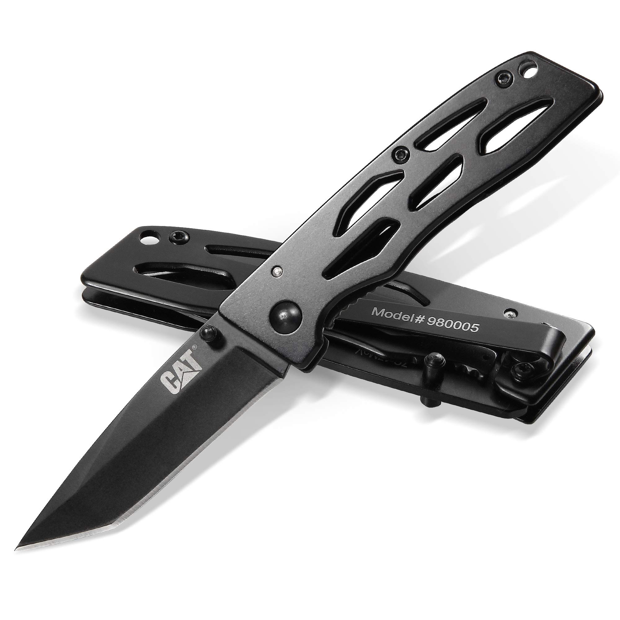 Caterpillar 6-1/2 Inch Folding Pocket Knife - Heavy Duty Black Utility Knife for Camping, Hiking & Outdoor Survival - 980005 Model