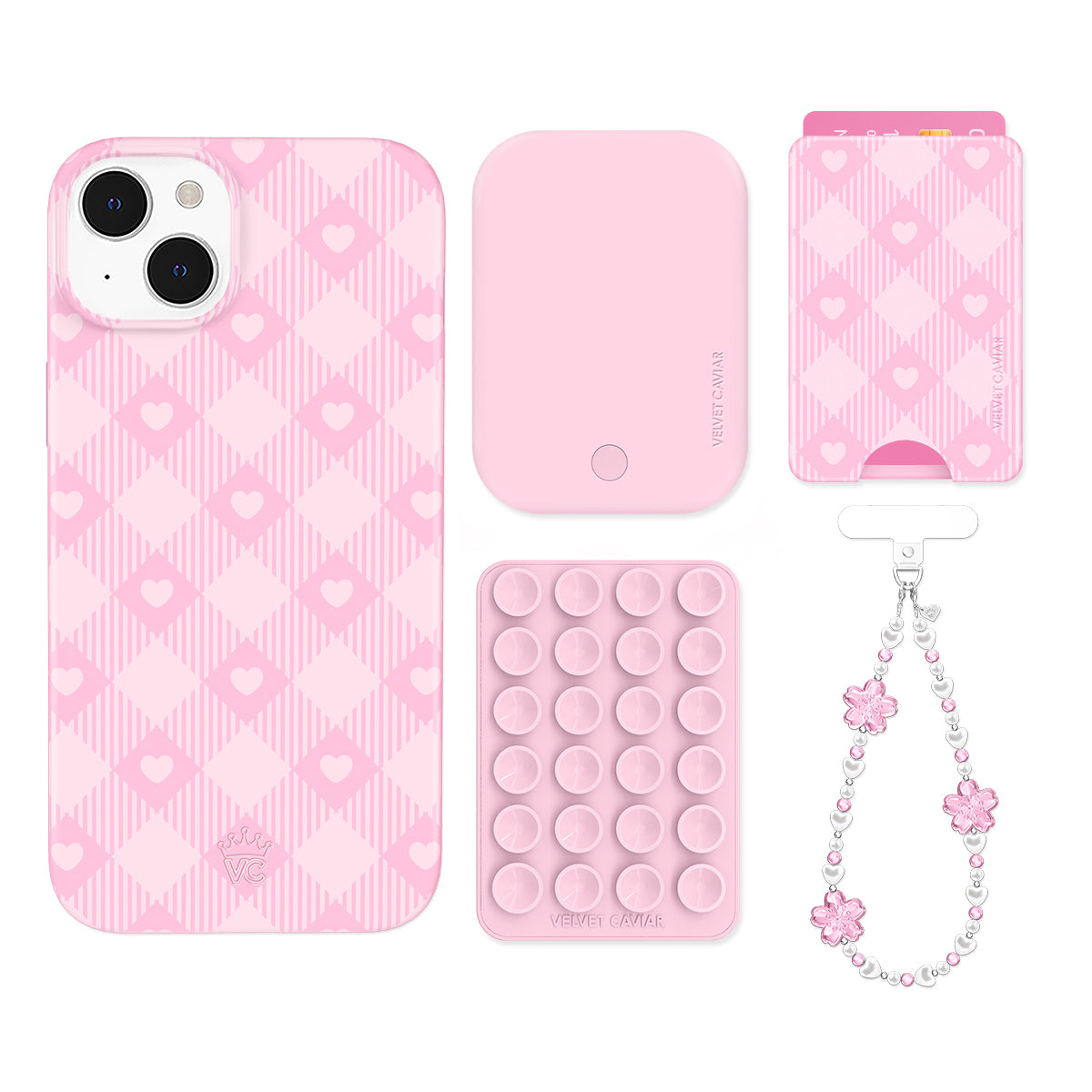 Pink Gingham iPhone Case with Wallet - Cute & Stylish Phone Accessory for Women - Perfect for Everyday Use, Travel, and Shopping