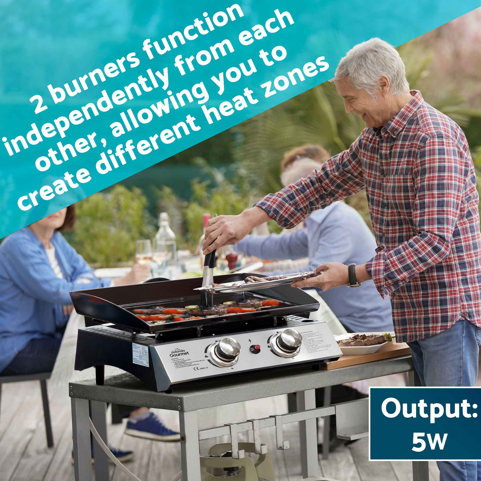 2 Burner Portable Gas Plancha 5kW BBQ Griddle - Stainless Steel Outdoor Cooking Grill for Camping, Backyard Parties & Tailgating - DG21 Model