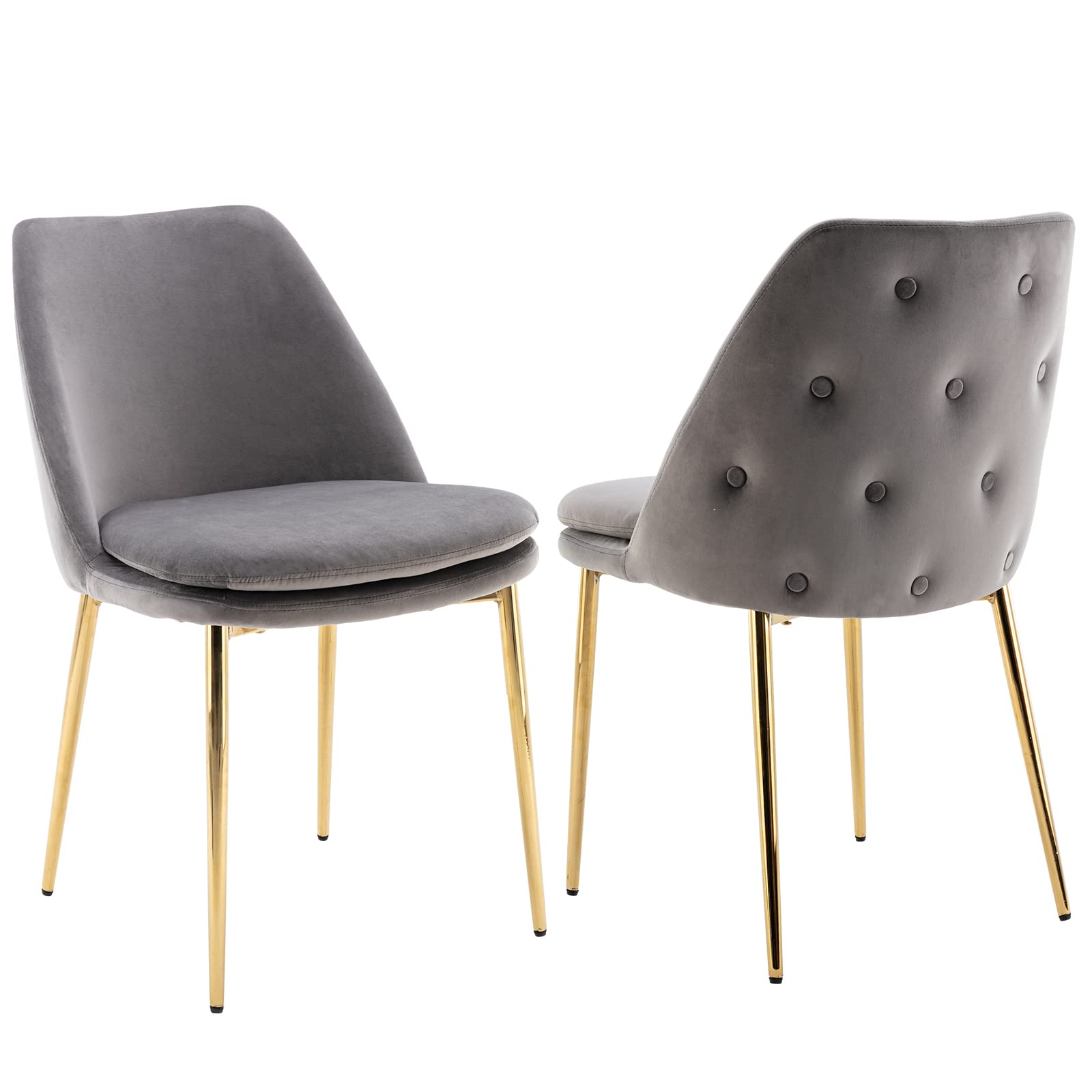 ZSARTS Velvet Gold Accent Chairs Set of 2 - Modern Grey Upholstered Dining Chairs with Tufted Button Back - Elegant Kitchen & Side Chairs for Living Room, Dining Room, Reception Area - Perfect for Home Decor, Entertaining Guests & Cozy Dining (Grey)