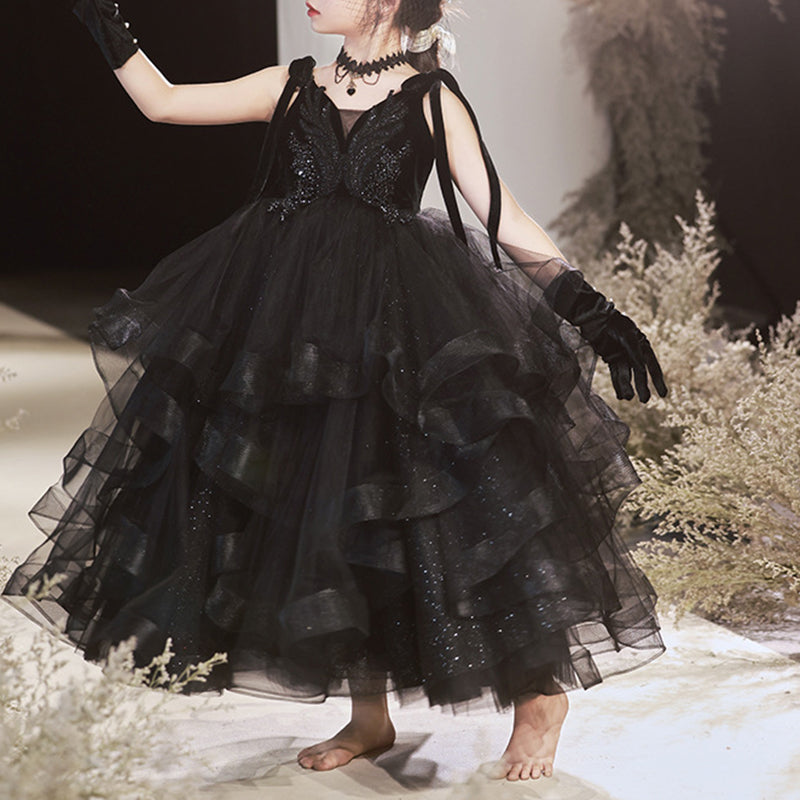 Elegant Black Strapless Tulle Ball Gown for Baby Girls - Toddler Princess Dress for Birthday Party, Pageant, Photo Shoot & Special Occasions
