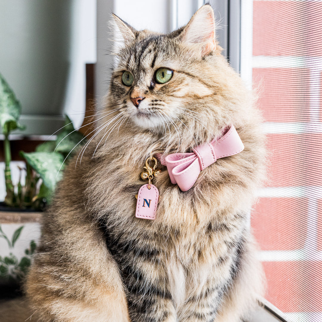 Pink Leather Cat Bow Tie - Stylish Pet Accessory for Cats - Perfect for Parties, Photos & Special Occasions