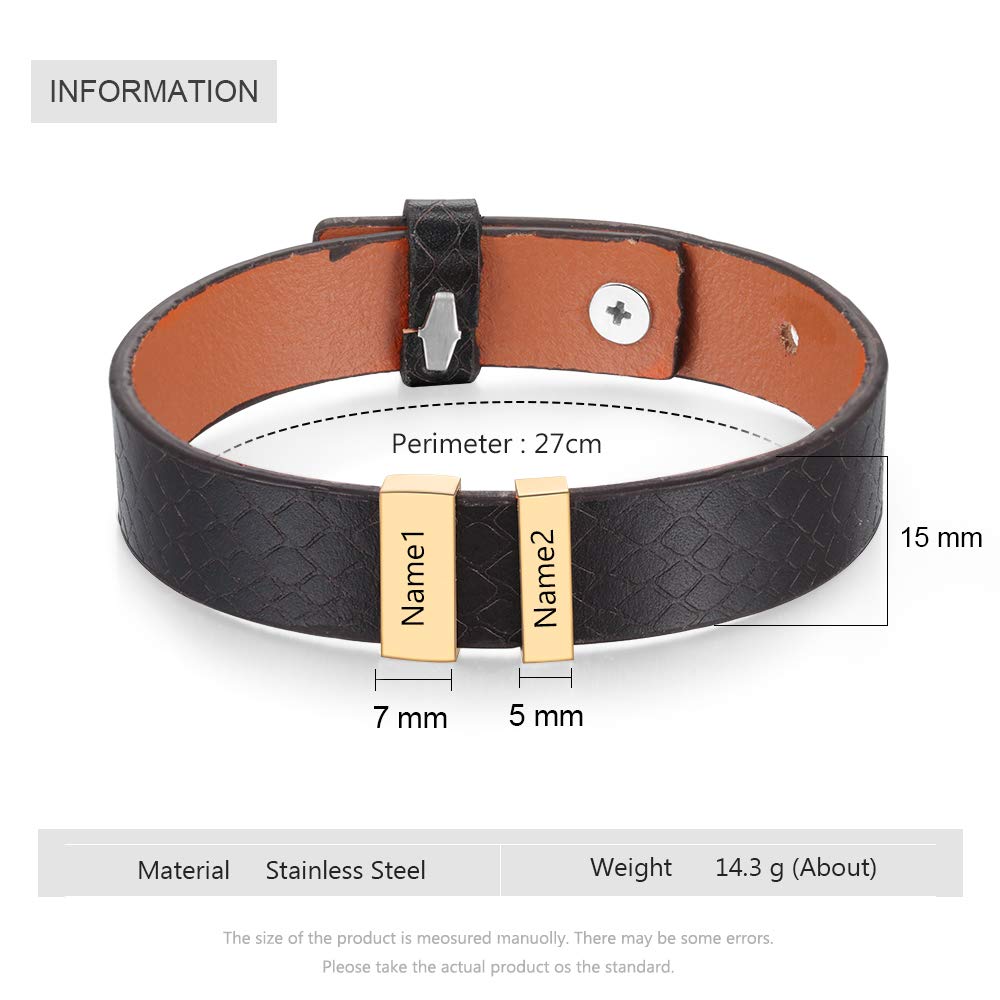 **Personalized Men's Leather Bracelet with Custom Beads - Free Engraving for 2-4 Names - Adjustable Bangle for Boyfriend, Husband, or Gift - Perfect for Anniversaries, Birthdays & Special Occasions**