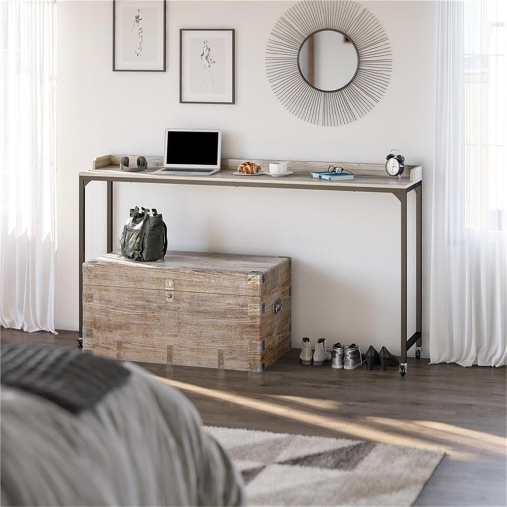 Ameriwood Home Park Hill Adjustable Height Over-The-Bed Desk with Wheels, Light Walnut - Perfect for Small Spaces, Hospital Rooms & Dormitories
