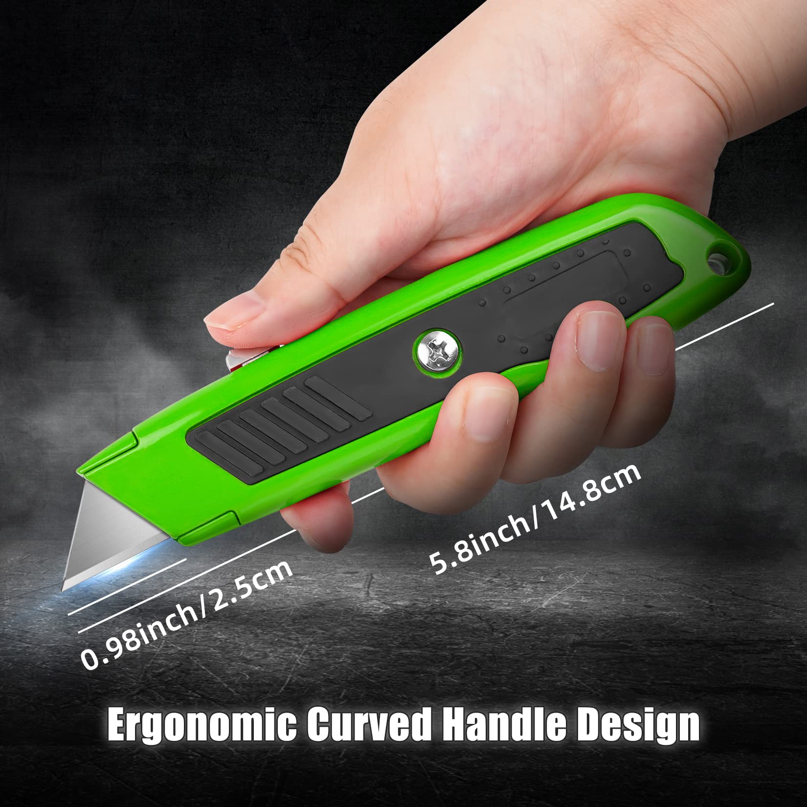 DIYSELF 2 Pack Heavy Duty Retractable Utility Knife - Exacto Box Cutter with Comfortable Aluminum Handle & Sharp Blade - Perfect for Opening Cardboard Boxes, Packages, Carpets - Ideal for Home, Office, Warehouse, and DIY Projects (Green)