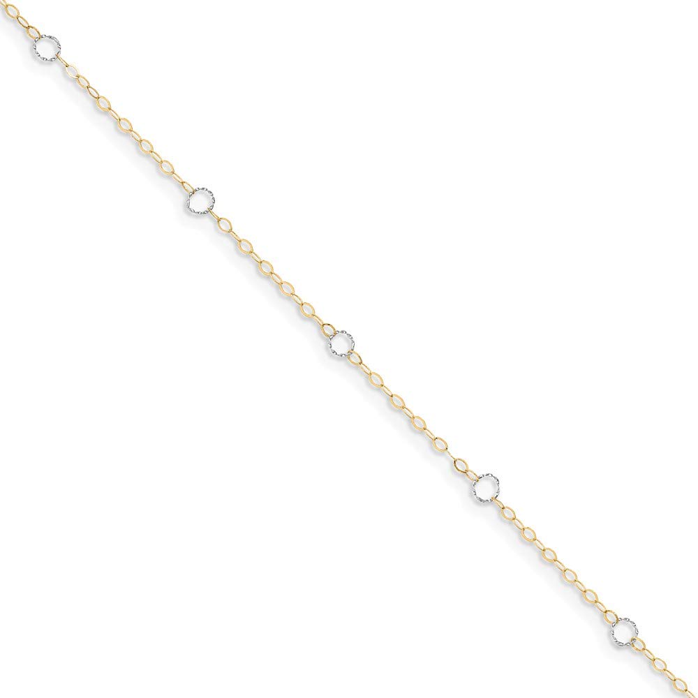14K Yellow & White Gold Adjustable 9-Inch Circle Ankle Bracelet - Perfect for Beach, Parties & Everyday Wear