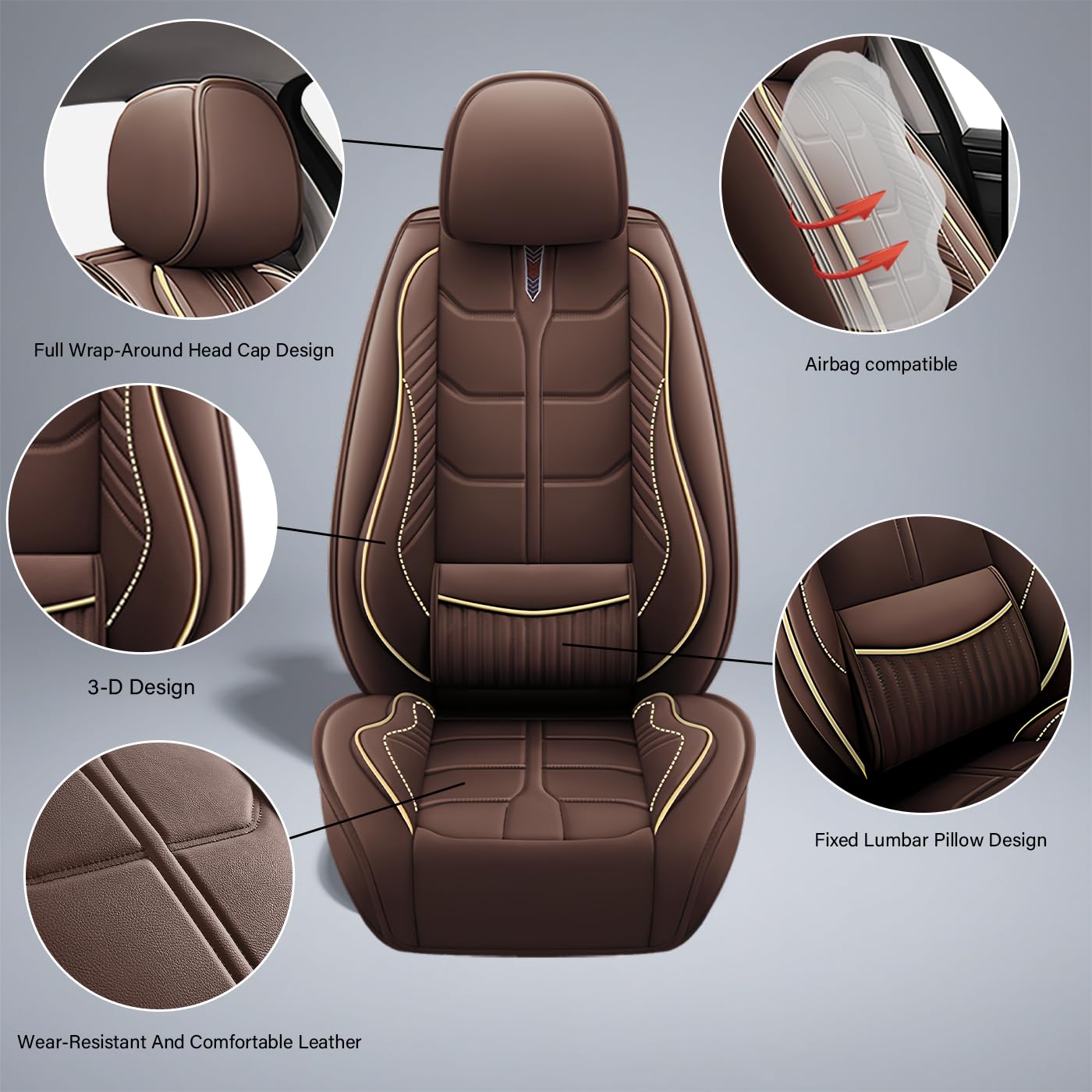 2004-2011 Dodge Ram 2500 Custom Fit Leather Seat Covers - 5-Piece Full Set (Front & Rear) | Waterproof & Durable Coffee Brown Seat Protectors | Perfect for Off-Roading, Work Trucks & Family Adventures