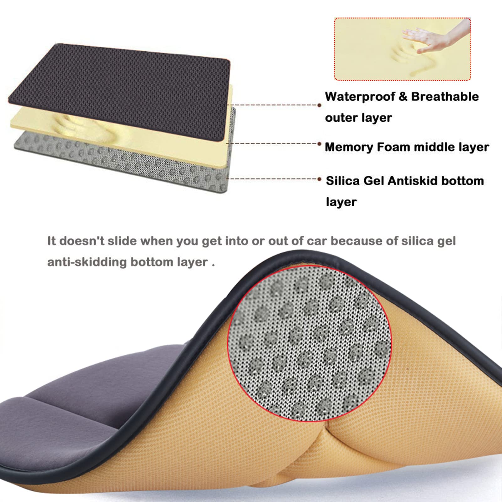 Big Ant Memory Foam Car Seat Cushion - Orthopedic Pain Relief & Comfort Support for Office, Home & Car Use - Gray Seat Protector Pad (Perfect for Long Drives, Desk Work & Back Pain Relief)