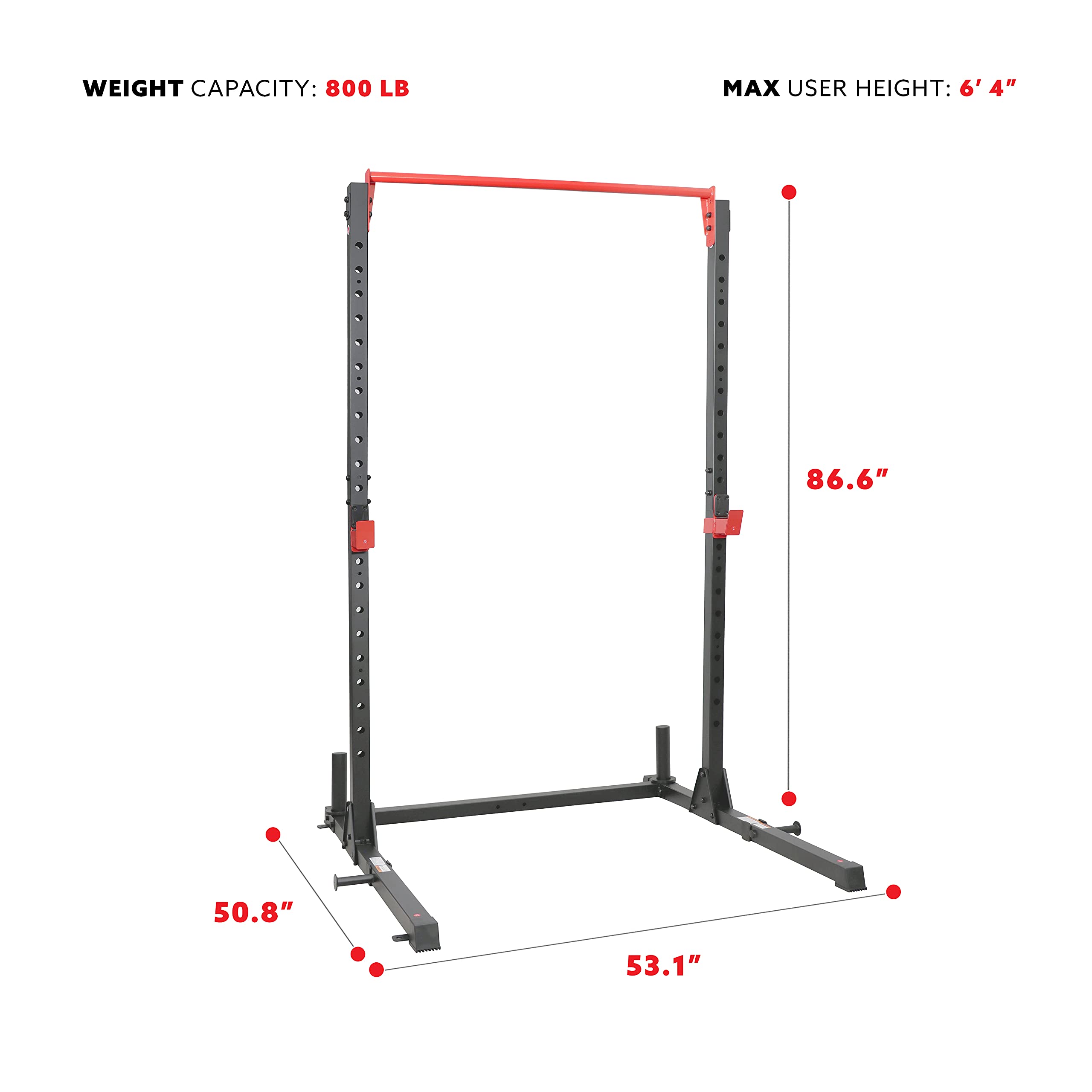 Sunny Health & Fitness Power Cage & Squat Rack - Heavy Duty 1000lb Capacity with J-Hooks, Adjustable Pull-Up Bar, Weight Plate Holders & Resistance Band Posts - Perfect for Home Gym Strength Training & Weightlifting Workouts