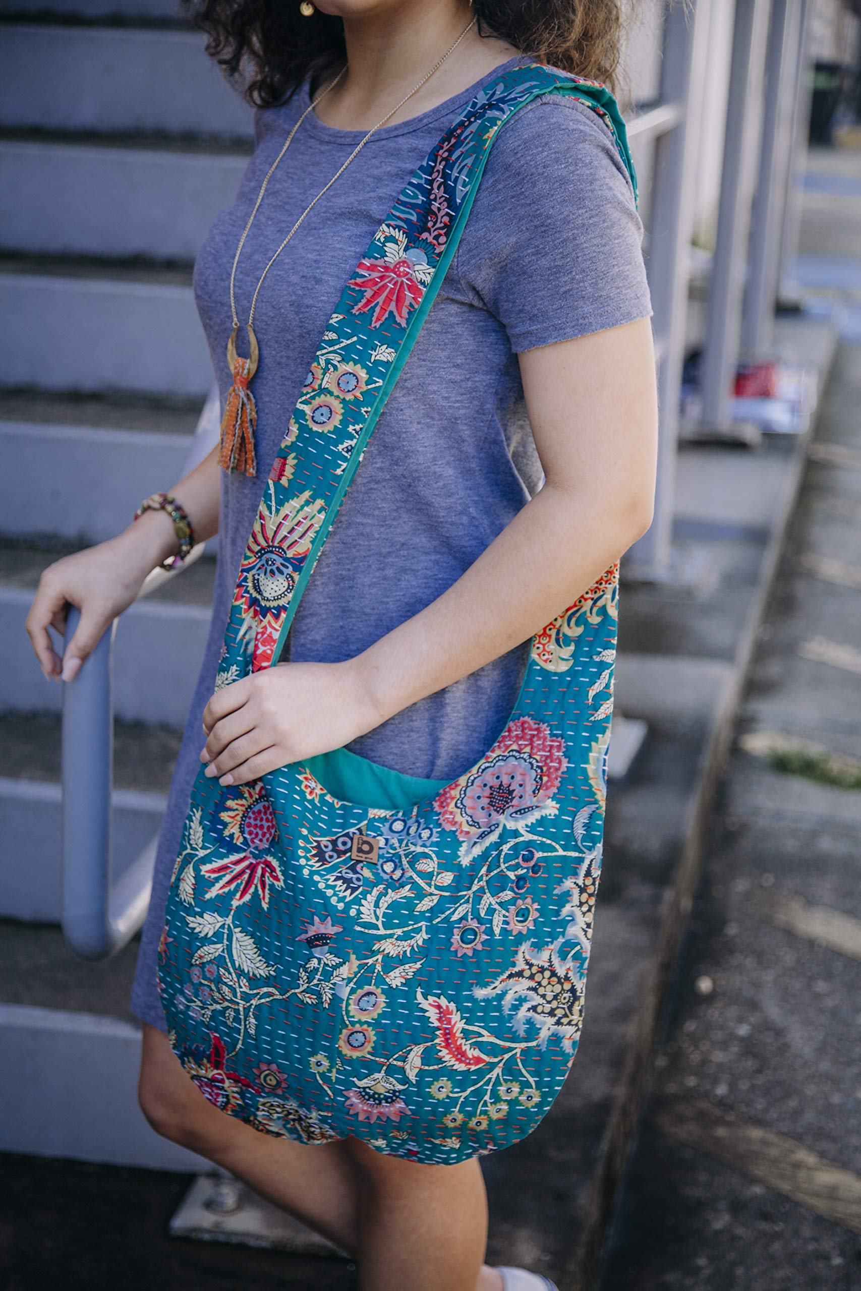 Handmade Kantha Fabric Sling Bag for Women - Unique Boho Crossbody Purse, Stylish Shoulder Bag for Shopping, Travel & Everyday Use