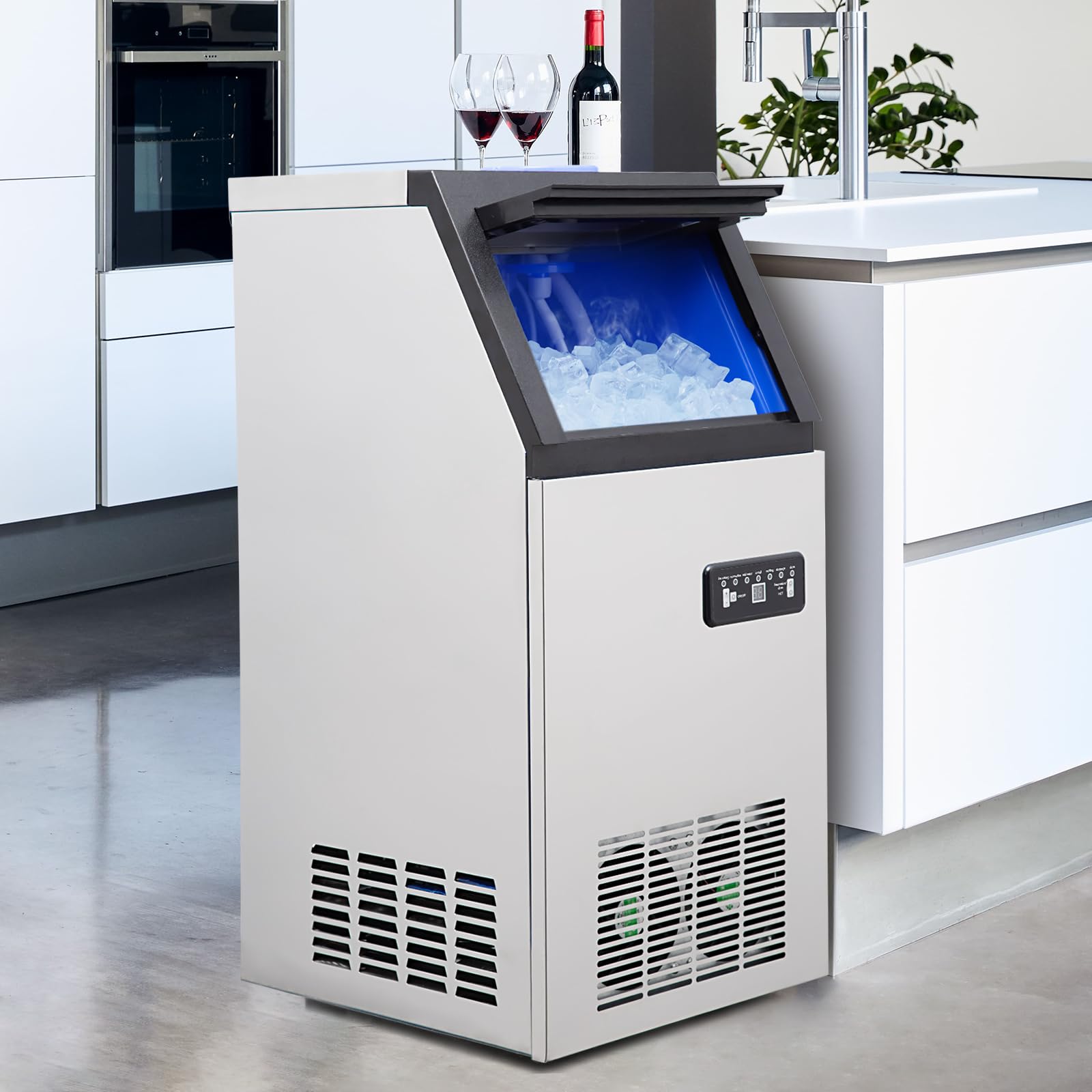 Commercial Ice Maker Machine 120lbs/24H, 24LBS Storage Bin, 45 Ice Trays, 12-15min Quick Ice Dispensing - Freestanding Countertop Ice Maker with Scoop for Home, Office, Restaurant & Bar - Perfect for Parties, Beverage Service & Commercial Use
