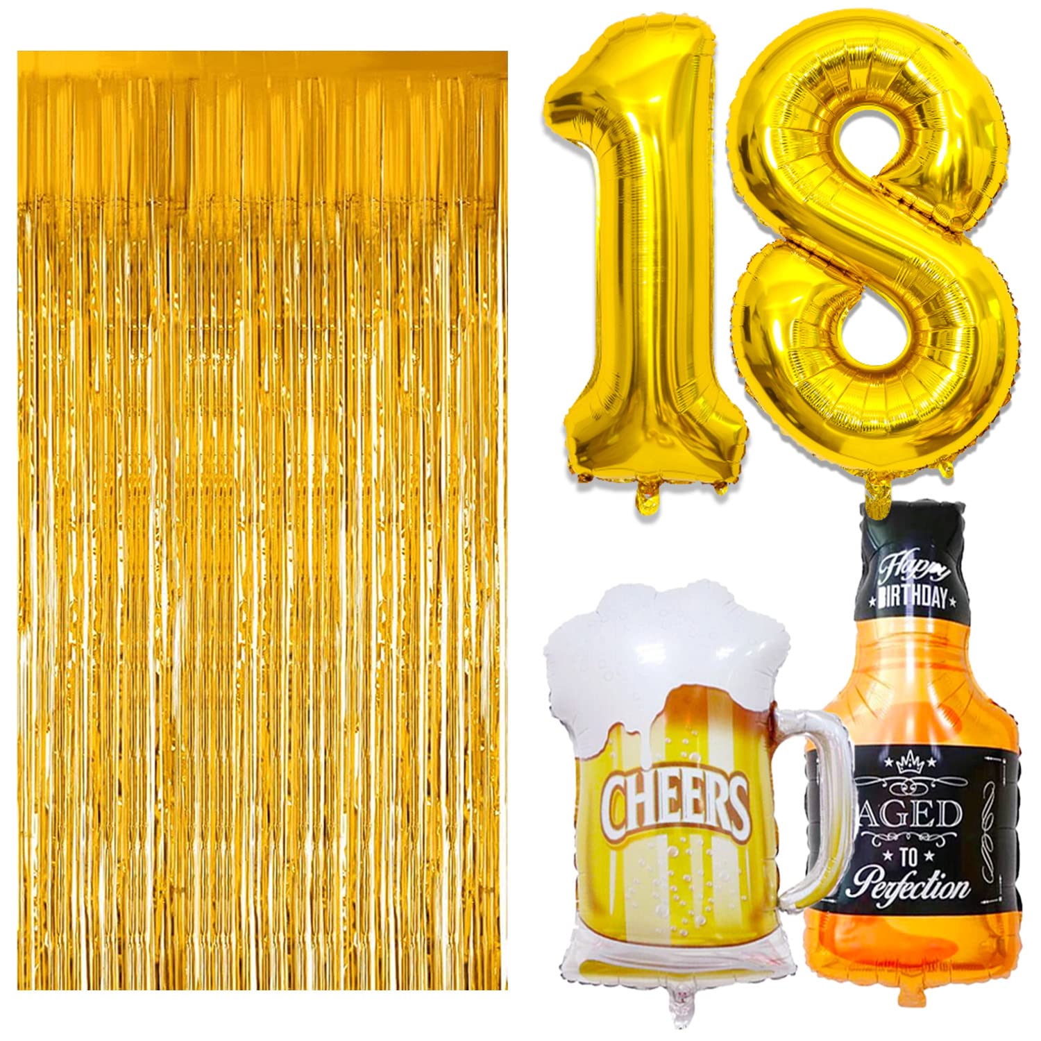 18th Birthday Party Decorations for Boys - 40 Inch Gold Number 18 Balloons, Cheers to 18 Years Banner, Fringe Curtains & Foil Cup Balloons Set - Perfect for Teen Birthday Celebrations, Graduation Parties & Milestone Events