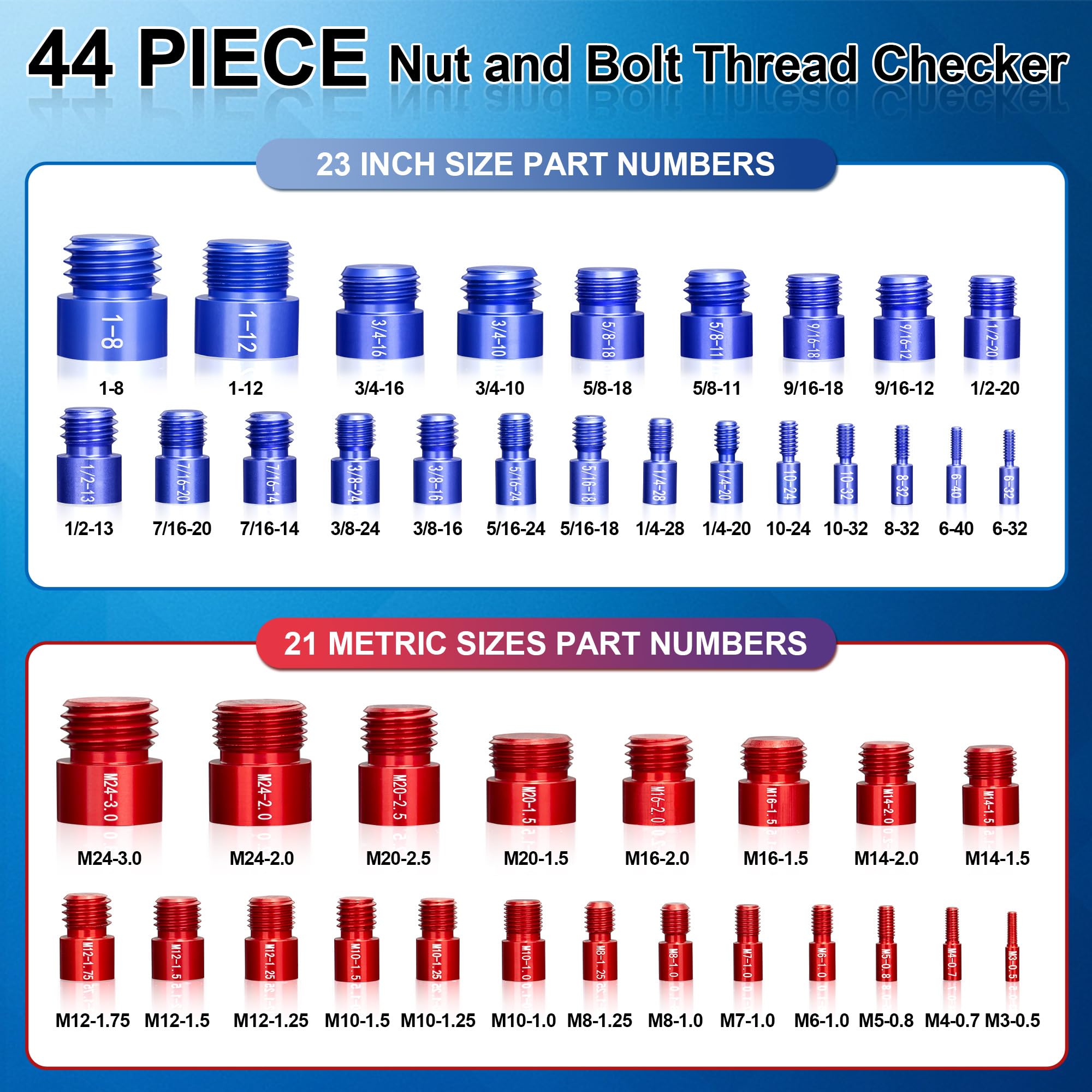 44pcs Nut & Bolt Thread Checker Set - Standard & Metric Screw Gauge for Tight Spaces