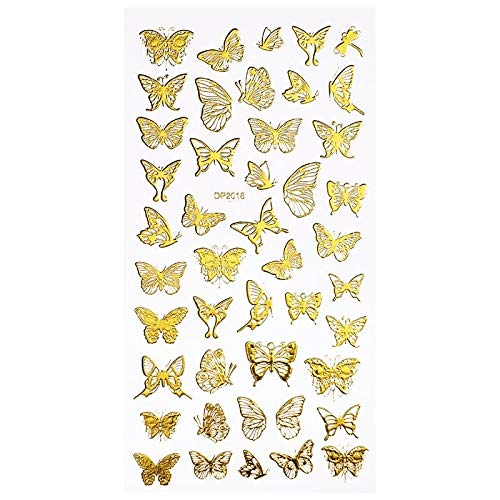 3D Butterfly Nail Decals - Gold & Silver Foil Stickers for Manicures | Party & Wedding Nail Art
