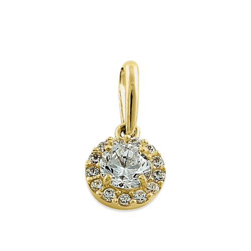 14K Solid Yellow Gold Round Halo CZ Pendant Necklace for Women - Elegant Jewelry Gift for Birthday, Anniversary & Valentine's Day