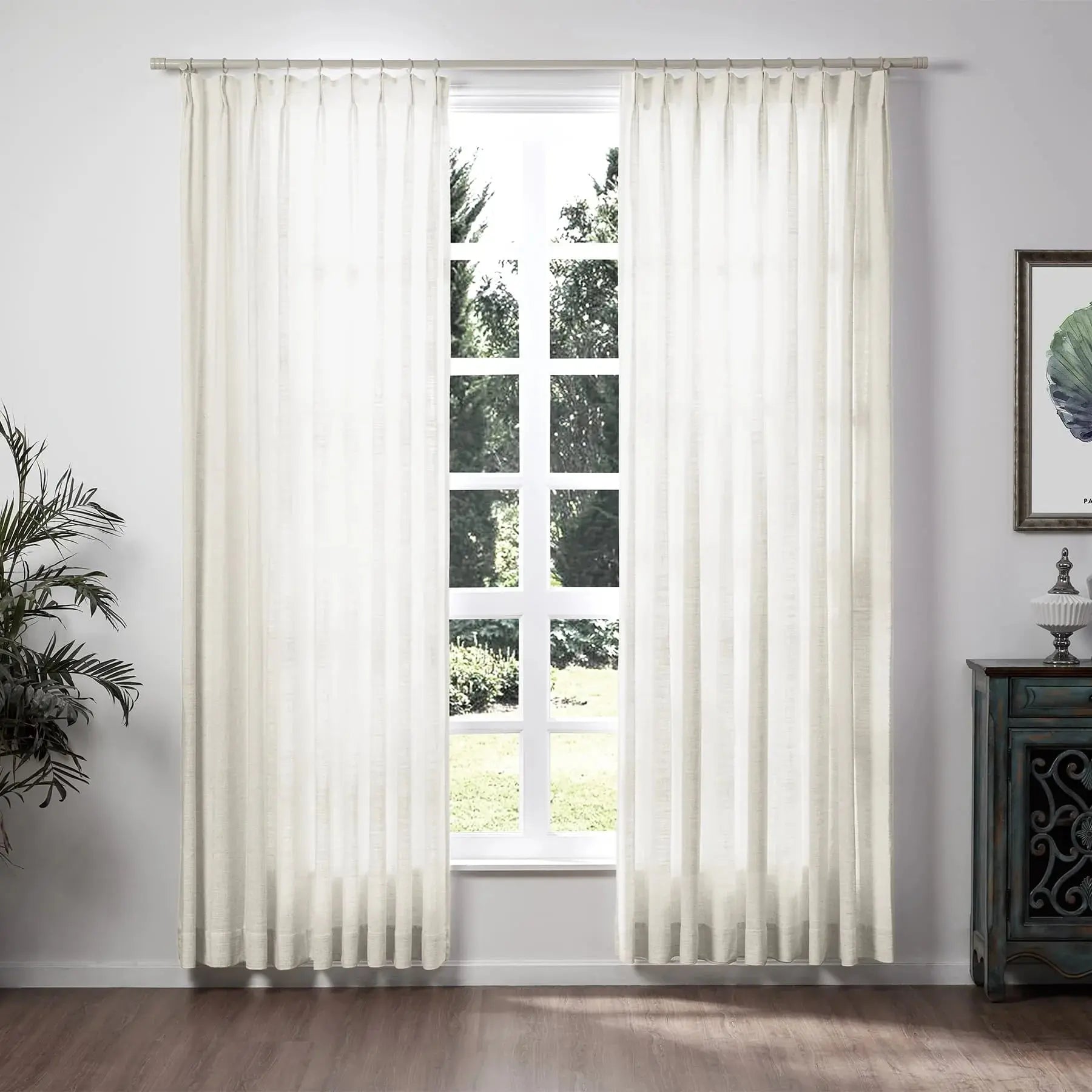 Liz Linen Pinch Pleat Drapery Curtains - Unlined Ivory White Window Treatments for Living Room & Bedroom Decor